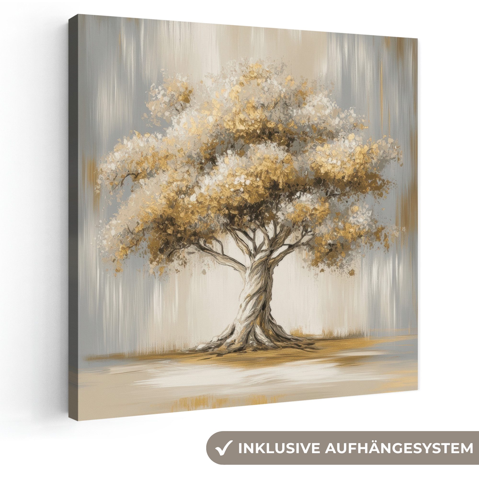 OneMillionCanvasses® Leinwandbild Baum - Blätter - Abstrakt - Weiß, Fotodruck (1 St), Wandbild, Deko Schlafzimmer Wohnzimmer Flur 20x20 cm