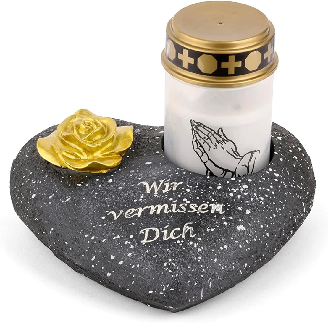 Novaliv LED Dekolicht 19917-128016-1x, Grabschmuck Herz Schwarz mit Rose Spruch Wir vermissen Dich inkl. LED