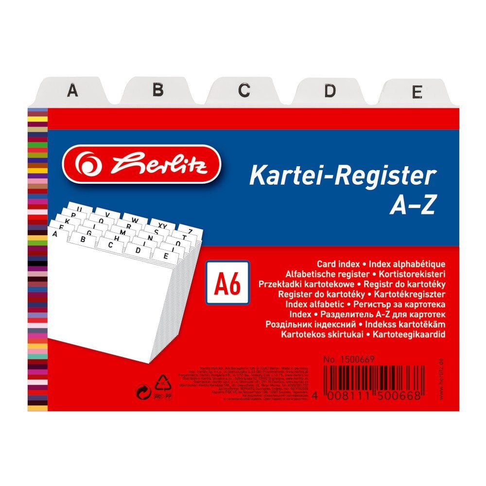 Herlitz Aktenordner Herlitz Karteikarten Register A-Z / Karteiregister / PP / DIN A6 / Far