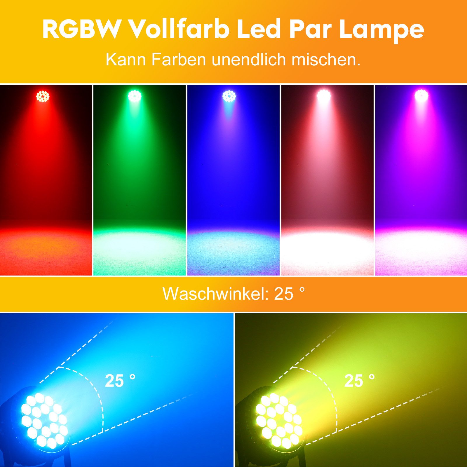 ZonQoonz Discolicht 108W LED PAR RGBW Bühnenlicht DMX & Sound-control für Hochzeiten Party