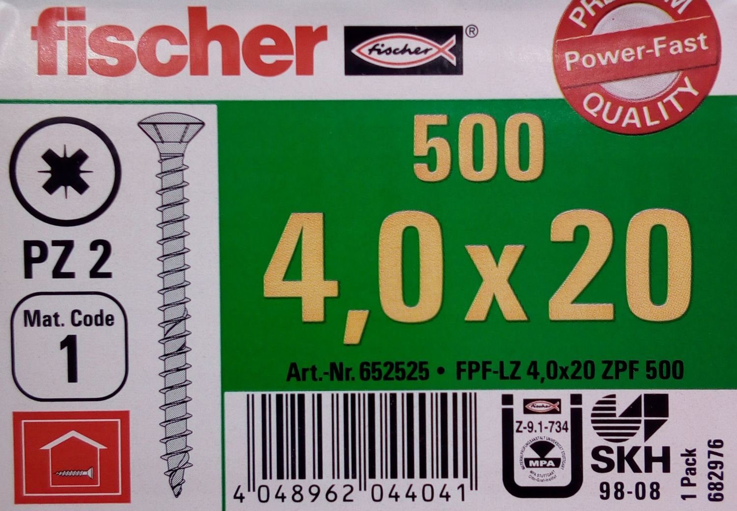 verzinkt St) (500 Befestigungstechnik Spanplattenschrauben Fischer Vo, PZ2 Schraube 4,0x20 fischer Holzschrauben 500x