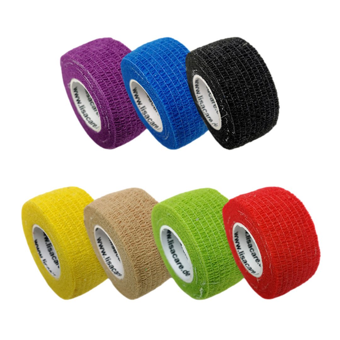 LisaCare Wundpflaster Selbsthaftender Пластырьverband - Kohäsiver Fingerpflaster/Bandage (Set, 7 St., 1 x Gelb, Rot, Blau, Schwarz, Beige, Lila & Grün / 2,5cm x 4,5m), LATEXFREI