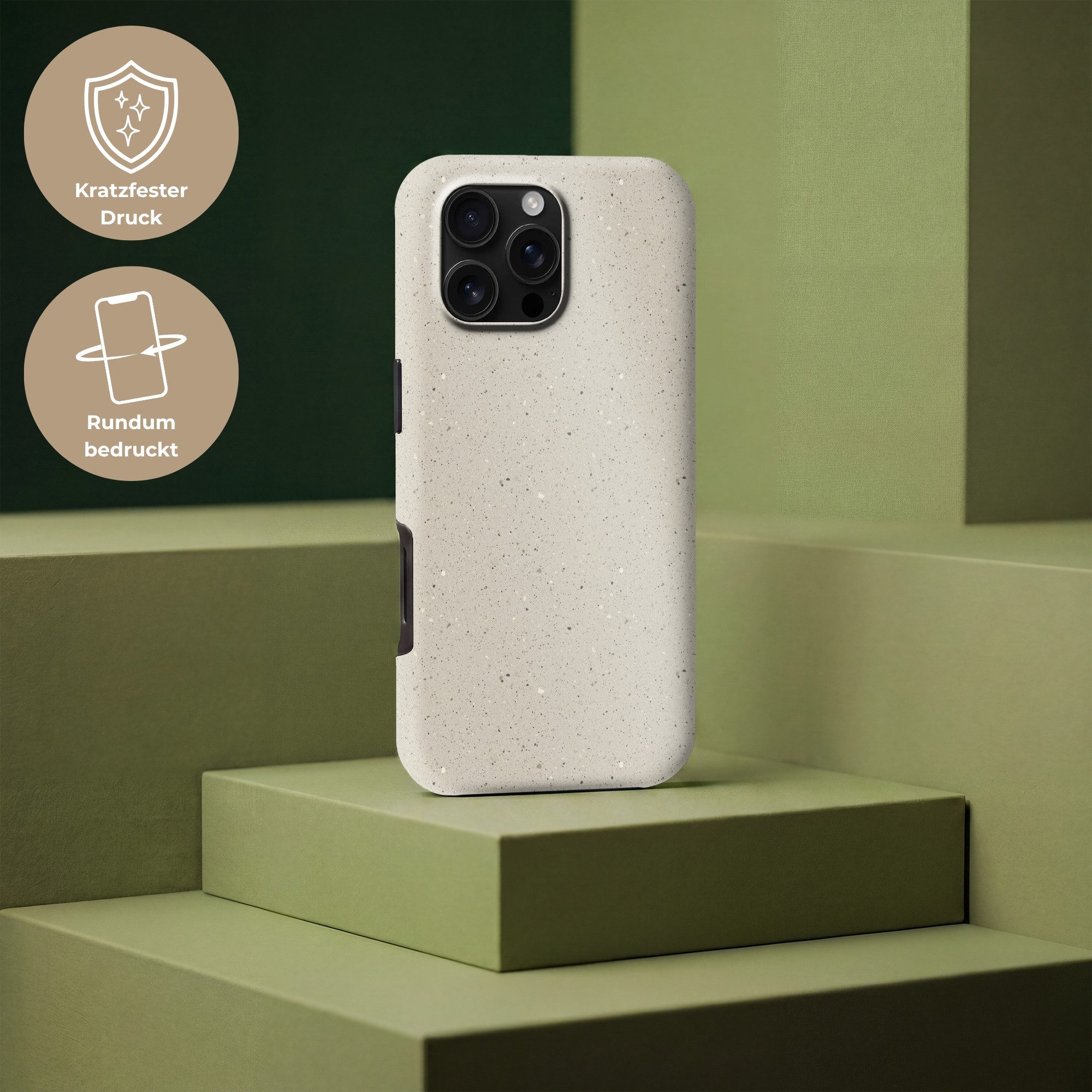 OnlyWow Handyhülle Magsafe für Apple iPhone 16 Pro Hellbeige - Terrazzo - Grau, Handy Case, Hardcase, Stoßfest, Bumper Case