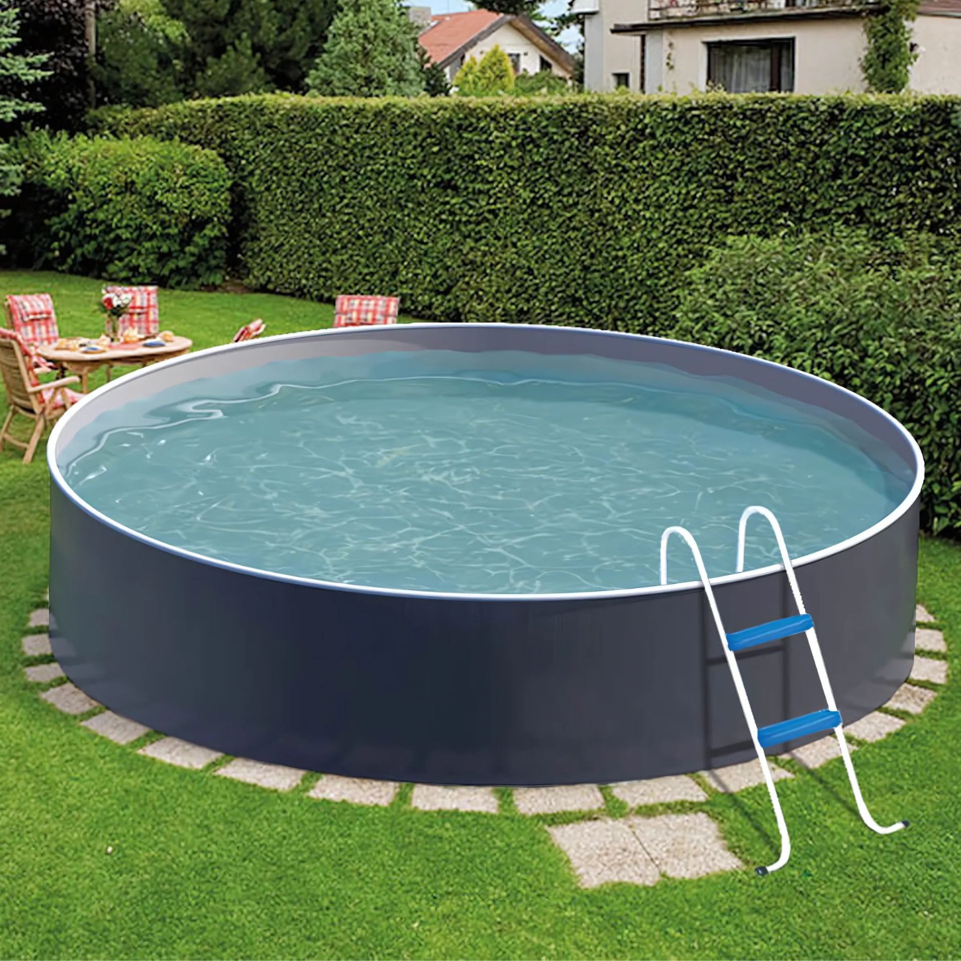 Pool Azuro Deluxe Stahlwandpool - Graphite/Weiß - Rund Ø 460 x 120 cm
