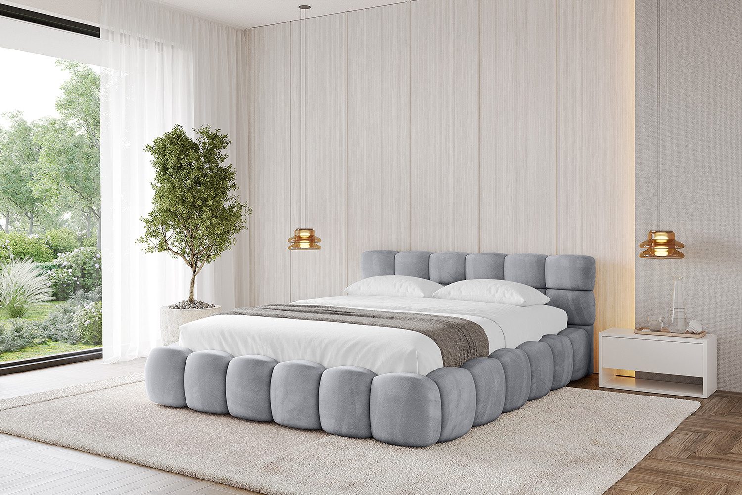 ALTDECOR Polsterbett LEYA-v1 (Polsterbett mit Bettkasten und Lattenrost, Boxbett ohne Matratze), Doppelbett mit Stauraum, Bett mit Kopfteil