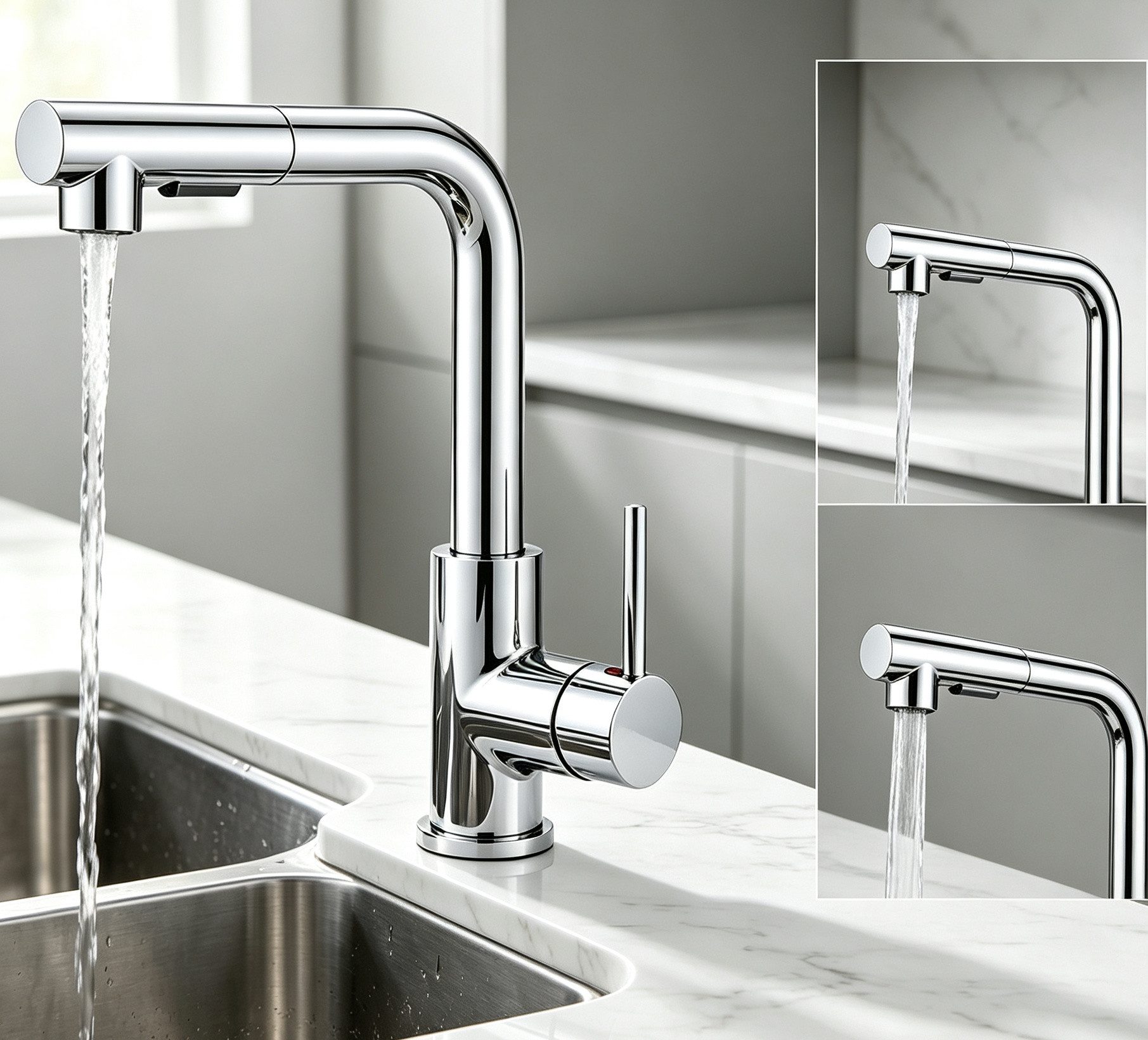 AICA Küchenarmatur Ausziehbare Brause Wasserhahn Messingkern KTW 360° Spültischarmatur
