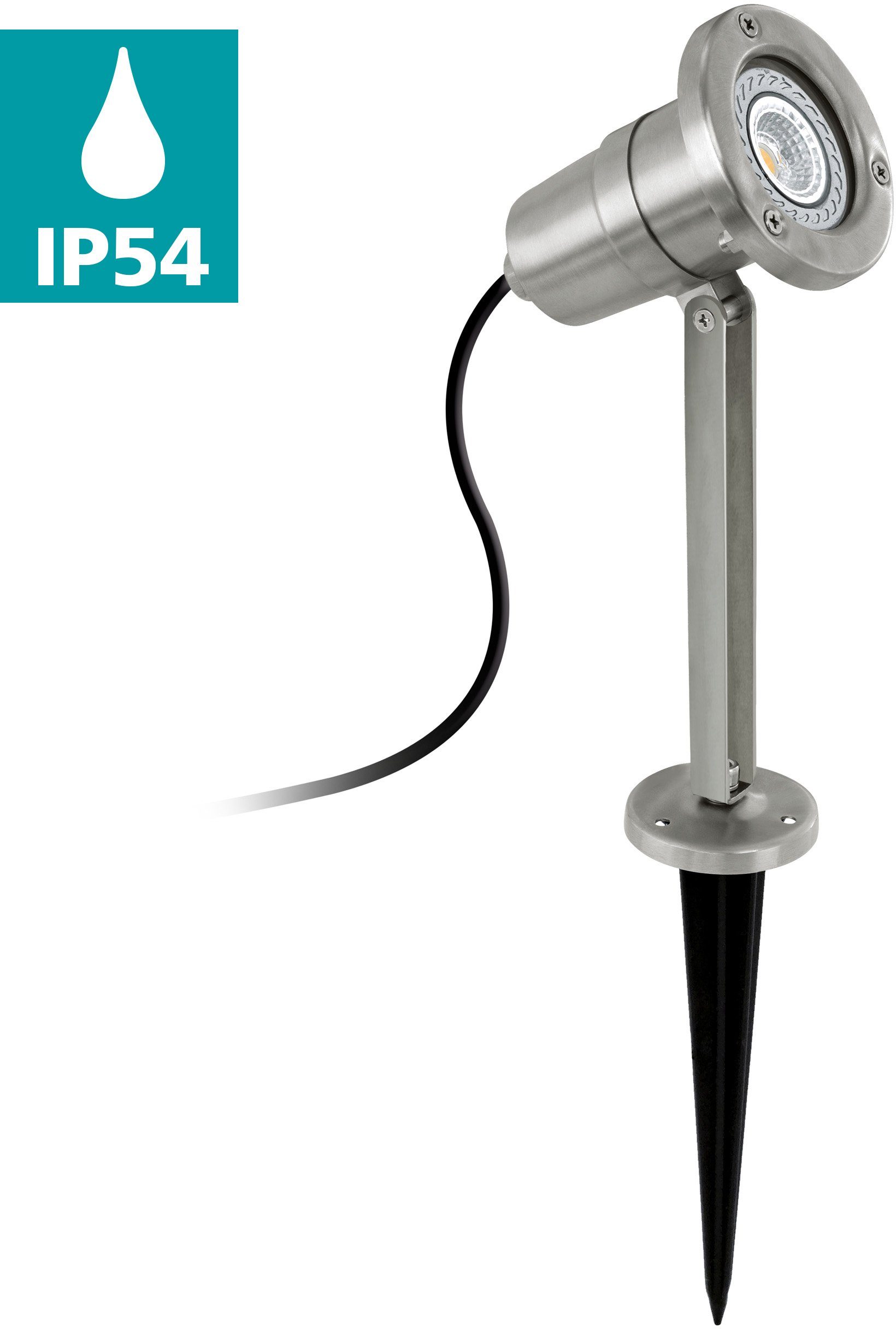 EGLO LED Pollerleuchte NEMA Erdspieß, Strahler, Außenbeleuchtung, silber, GU10, IP54, LED wechselbar, Warmweiß, Bodenspieß, Leuchtenspot verstellbar, Garten, Terrasse, 24x11x8,5cm