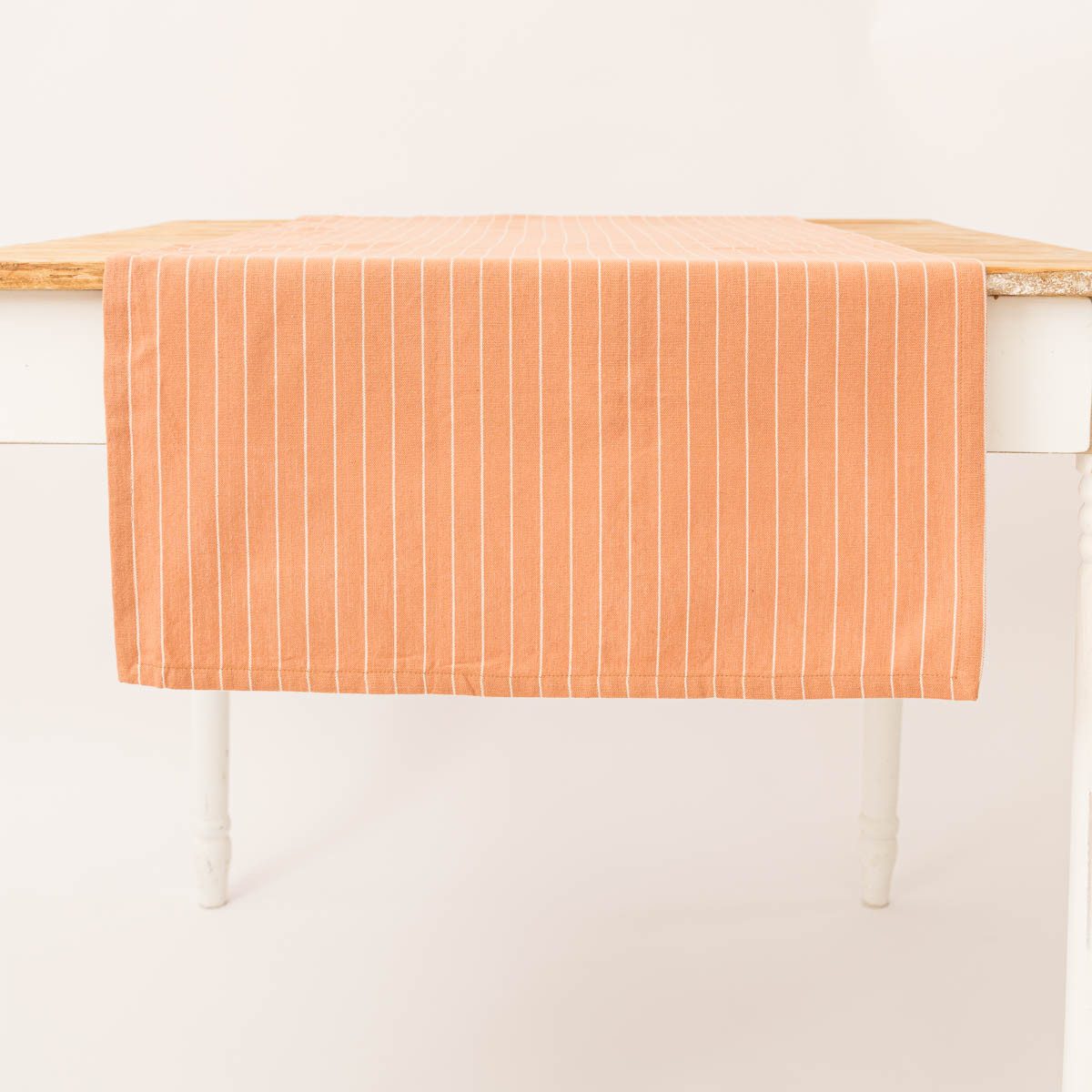 Tischläufer aus Baumwolle gestreift hellbraun weiß 50x140cm, Kuvertsaum