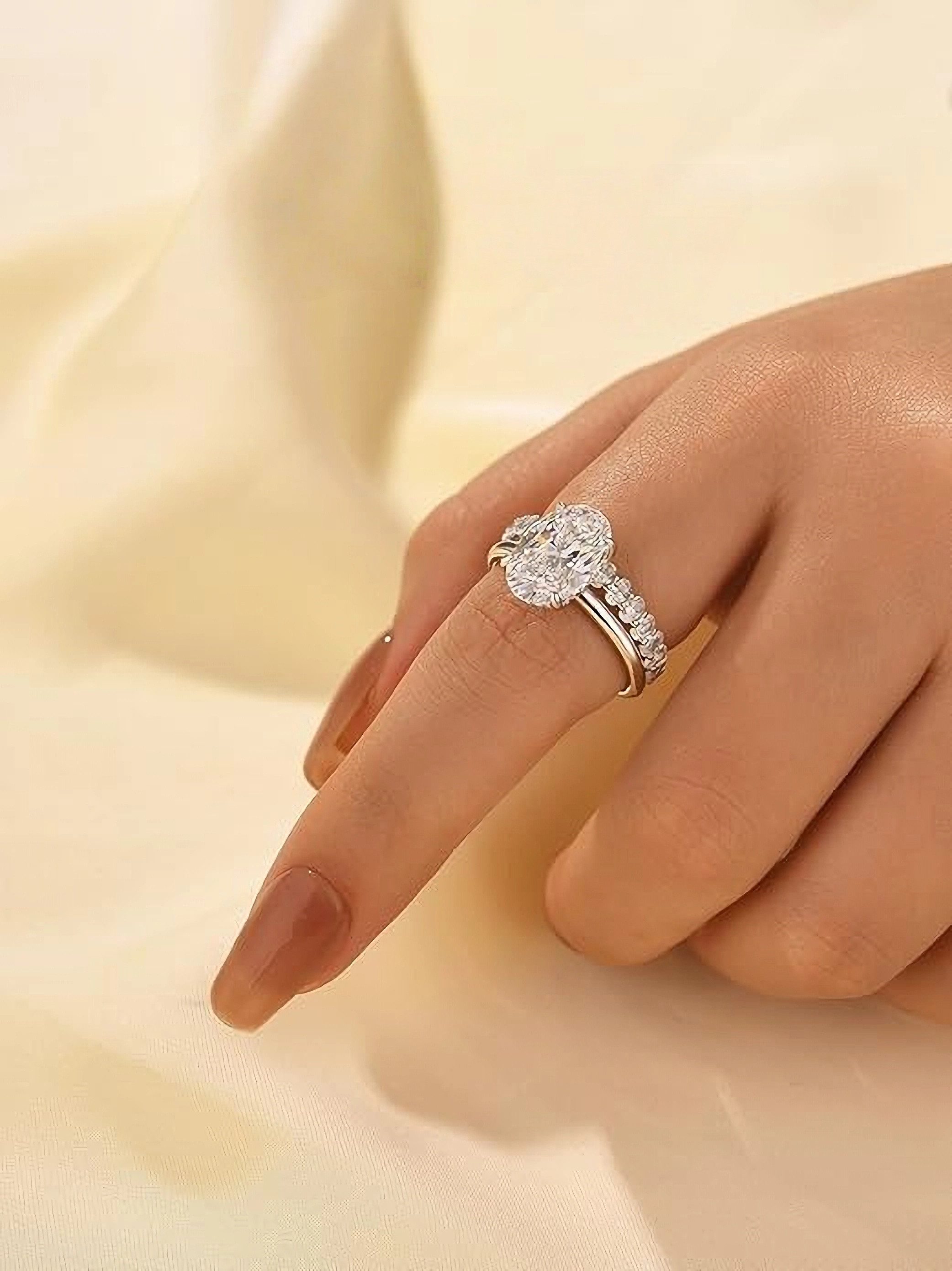 Jumpeak Trauring 3.5ct D vvs2,Labordiamant,Prächtig,Trauringe Ehering Set 2 teilig, stapelbar, Diamant imElliptisches Schneiden, Hochzeitsgeschenk