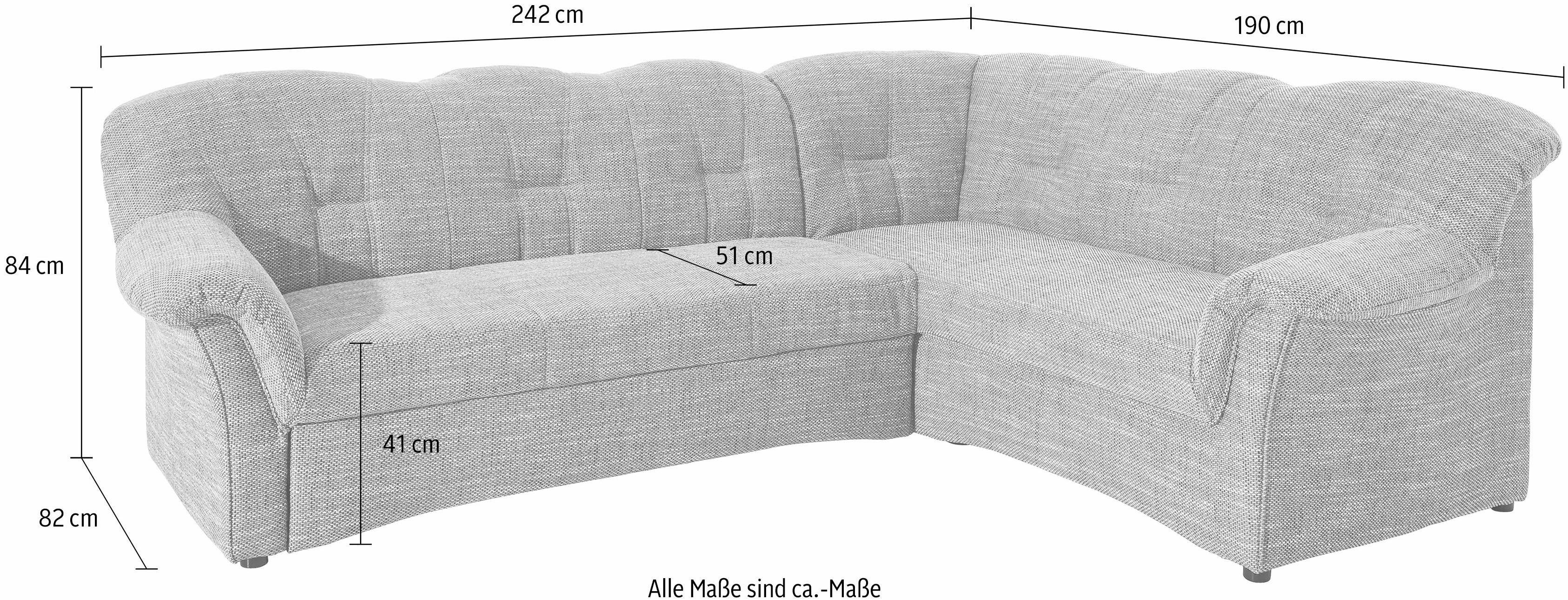 DOMO collection Ecksofa Papenburg B/T/H: 242/190/84 cm L-Form, wahlweise mit Bettfunktion, Langer Schenkel links oder rechts – Bild 4 von 5