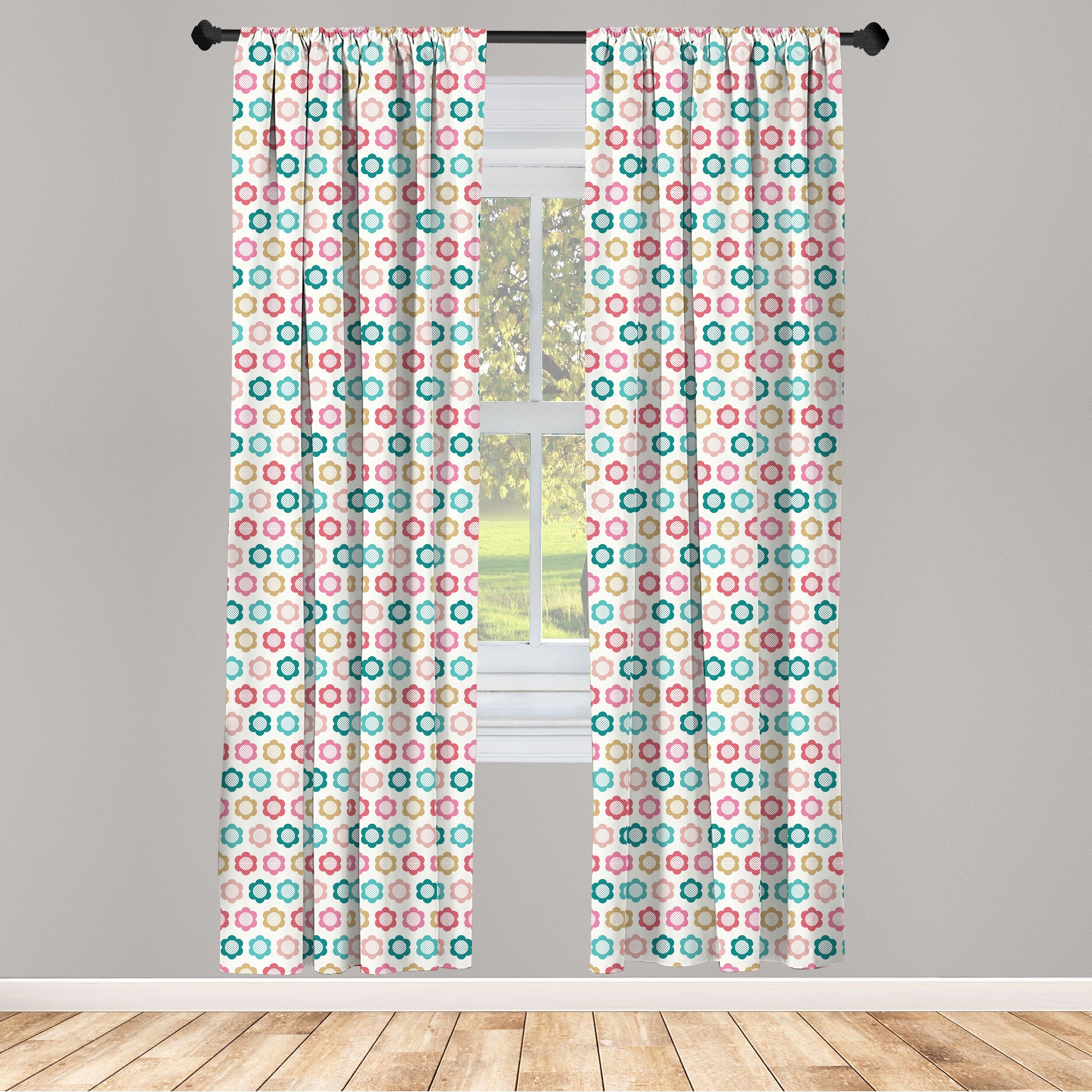 Gardine Vorhang für Wohnzimmer Schlafzimmer Dekor, Abakuhaus, Microfaser, Jahrgang Kindische Blumenmuster | Fertiggardinen