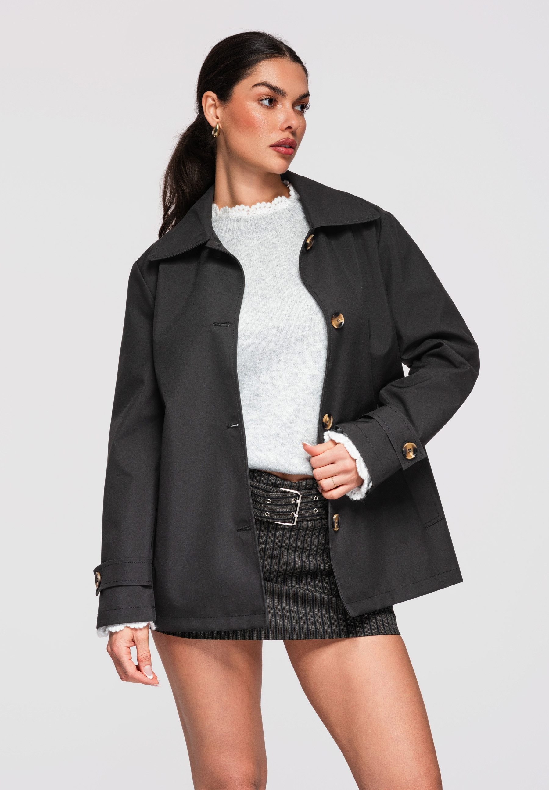 OMBRE Trenchcoat Damenmantel in Hüftlänge im klassischen Trenchcoat-Stil Damenmantel in Hüftlänge