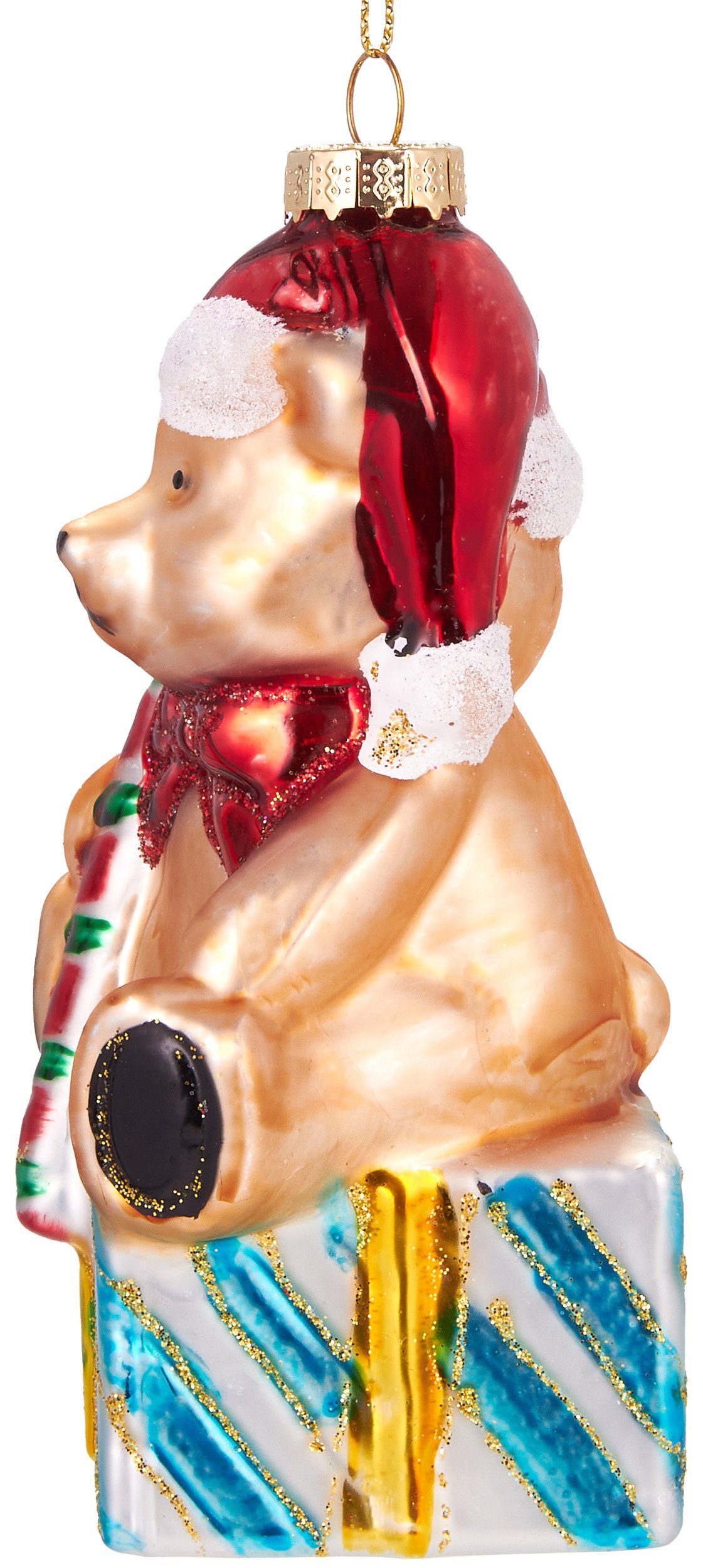 BRUBAKER Christbaumschmuck Zuckerstange, cm süße Weihnachtskugel - 13 Glas, mit Unikat mundgeblasenes Weihnachtsdekoration Handbemalte Teddy aus
