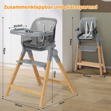 Ezebaby Hochstuhl Hochstuhl mit Holzbeine, Kunstleder Sitz für Kinder ab 6 Monaten, grau
