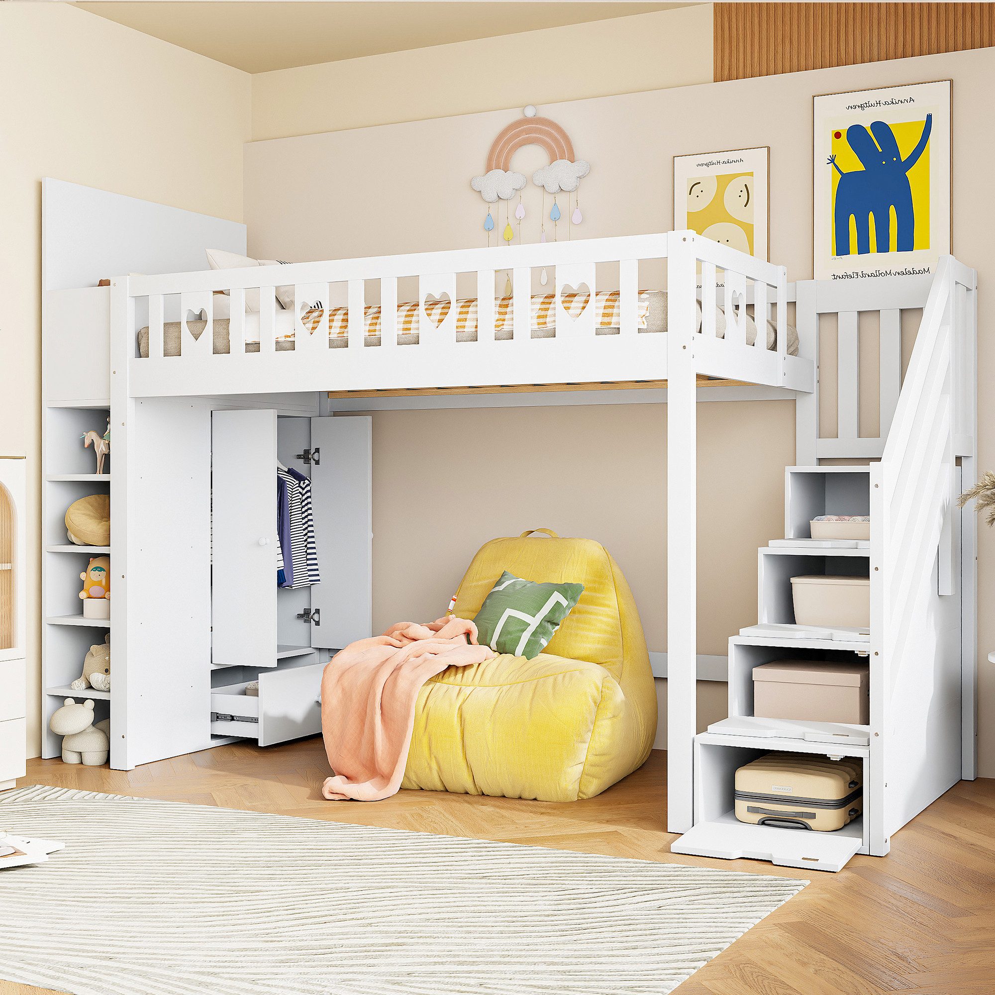 STILVORA Hochbett 90×200 mit Kleiderschrank & günstig online kaufen