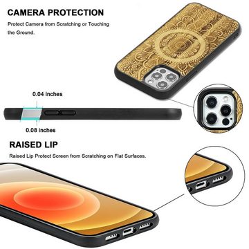 Wigento Smartphone-Hülle Holzfurnier Mandala geprägte Magsafe Hülle Handy Tasche Bambus für Apple iPhone 12 / 12 Pro 6.1 Zoll