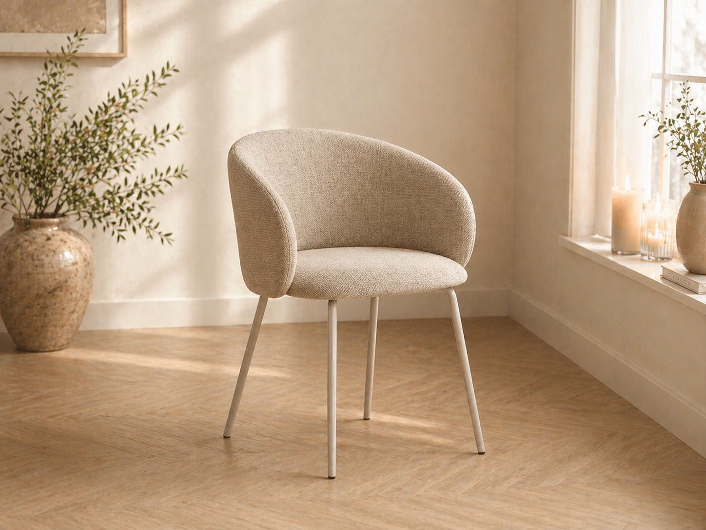 ACTONA GROUP Esszimmerstuhl Eleanor 2er Set, gepolstert mit Armlehne, bequem, modern, beige (Set), Skandinavisches Design, hoher Sitzkomfort & weicher Stoff