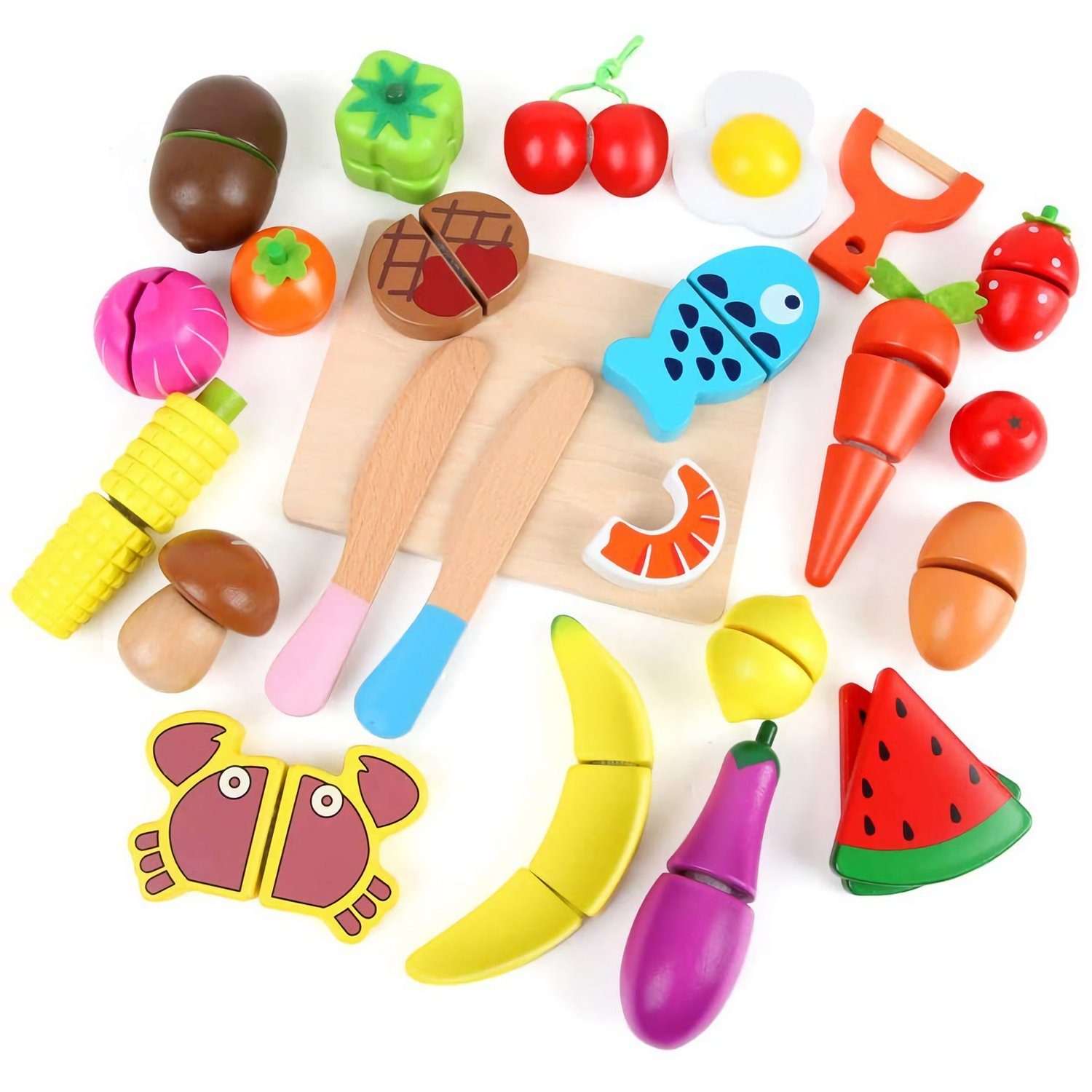 24tlg Obst und Gemüse Schneiden Lebensmittel Kinderküche Küchenspielzeug DHL 