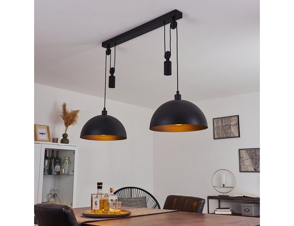 hofstein Pendelleuchte »Cretajo« Hängelampe aus Metall in Schwarz im industrial Design, ohne Leuchtmittel, Hängeleuchte mit verstellbarer Höhe bis max. 188, 5cm, 2xE27