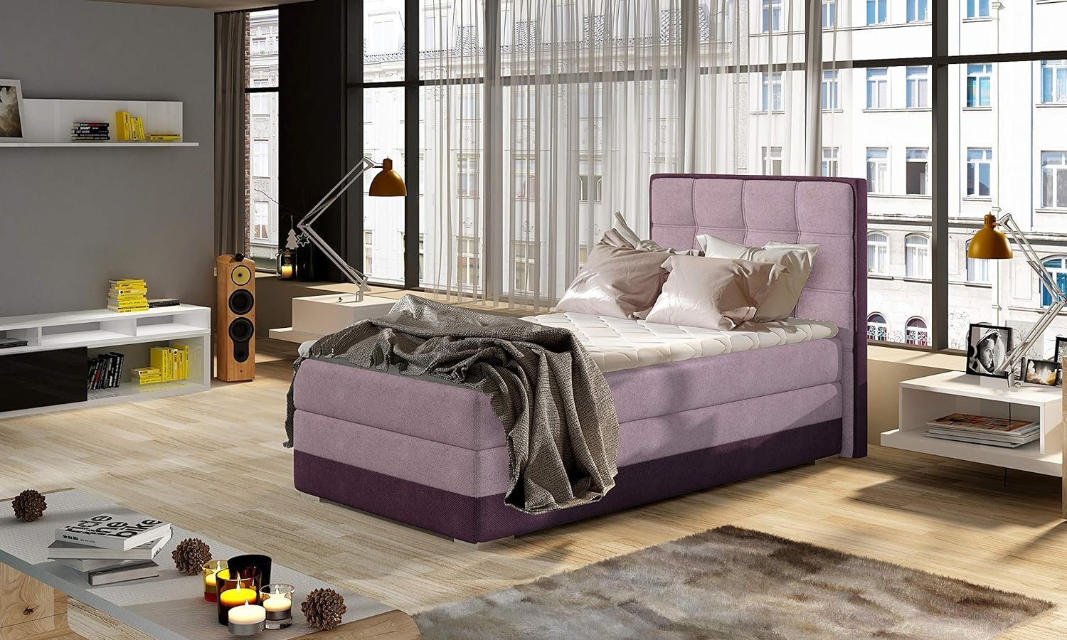 Best for Home Boxspringbett mit Bettkasten, Bonellfederkern und 4 cm Topper (Komplettes Bettset (Boxspringsystem mit Matratze, Topper und Untergestell), 90 x 200 cm, Öffnung nach links oder rechts), Lieferung Wohnung und Aufbauservice, TOP Preis-Leistungs-Verhältnis