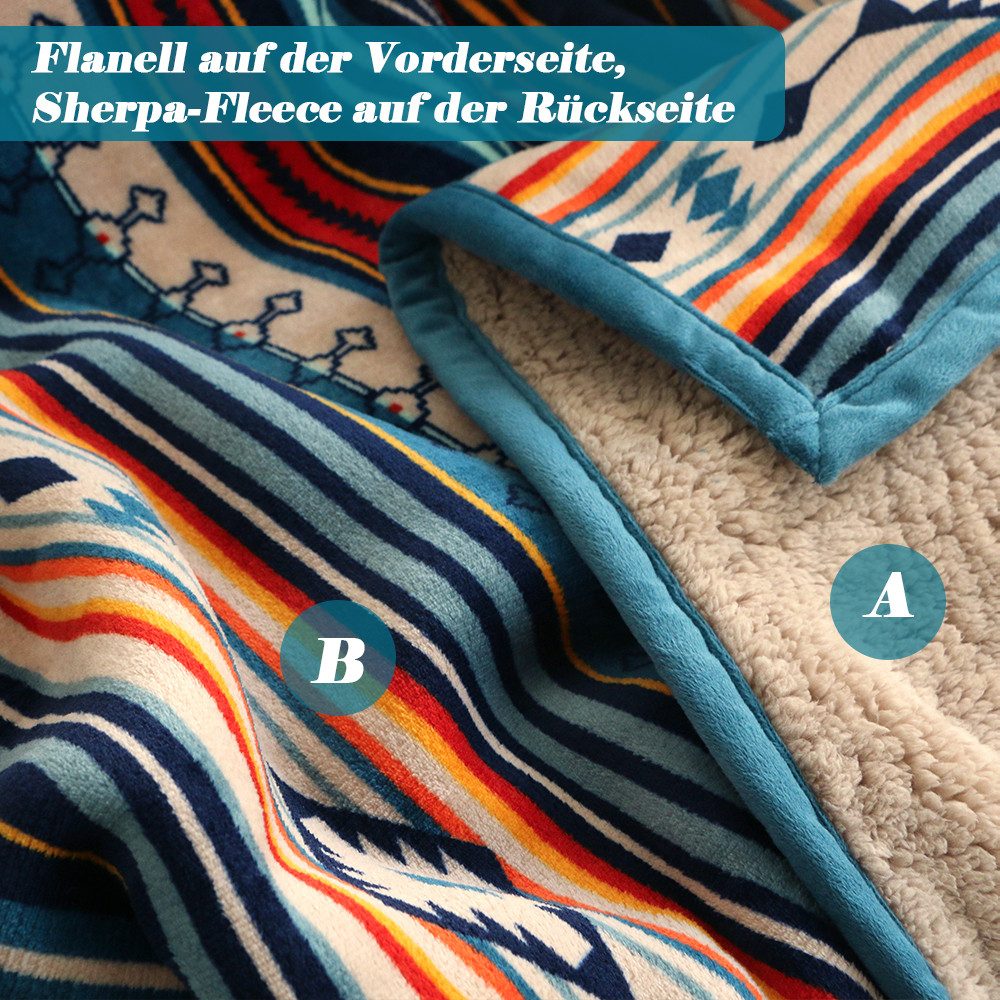 Wolldecke Kuscheldecke zweiseitige Decke, flauschig & weich Sofadecke, Wohndecke, TUWENA, Coral-Fleece-Überwurf Couchdecke warme, Fleecedecke, Bunte Streifen