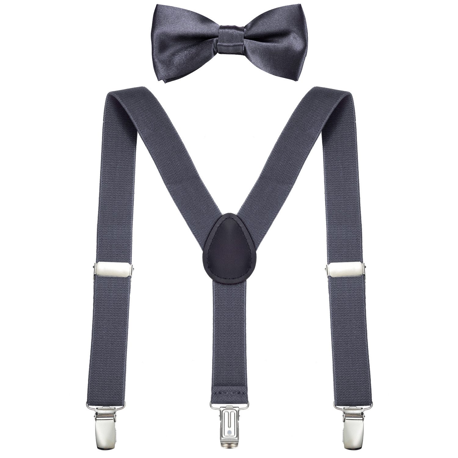 DonDon Hosenträger DonDon Jungen Hosenträger Fliegen Set für Kinder (2er Set, 2-St) 2er Set, schmaler Hosenträger Y-Form, farblich passende Fliege