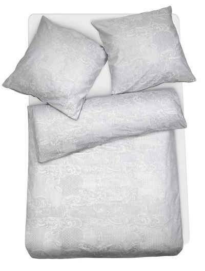 Bettwäsche Elegante Damast Bettwäsche Ornamente Hotelbettwäsche Bettbezug Set, Carpe Sonno, Damast, 2 teilig, Damast Bettwäsche 135x200 Bettwäsche Baumwolle Silber