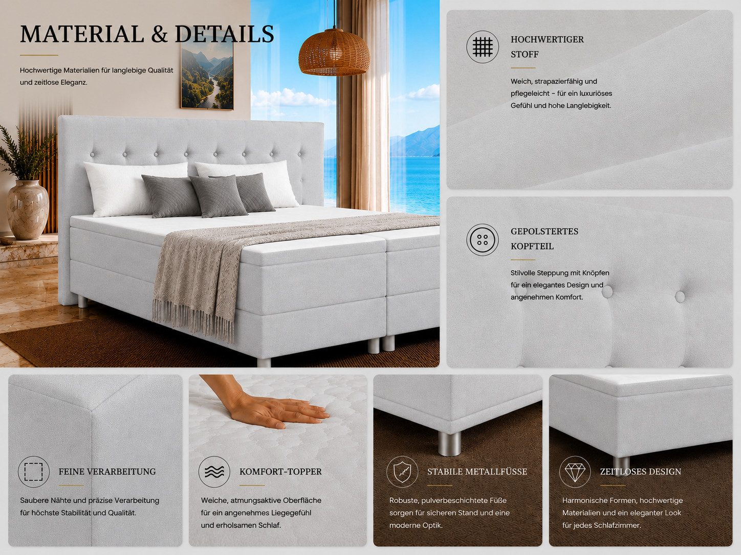 Best for Home Boxbett Neo Sawana Komfortable Bonellfederkernmatratze mit 5 cm Topper (Komplettbett, 4-St., 90x200 120x200 140x200 160x200 180x200 200x200), 7-Zo – Bild 4 von 5