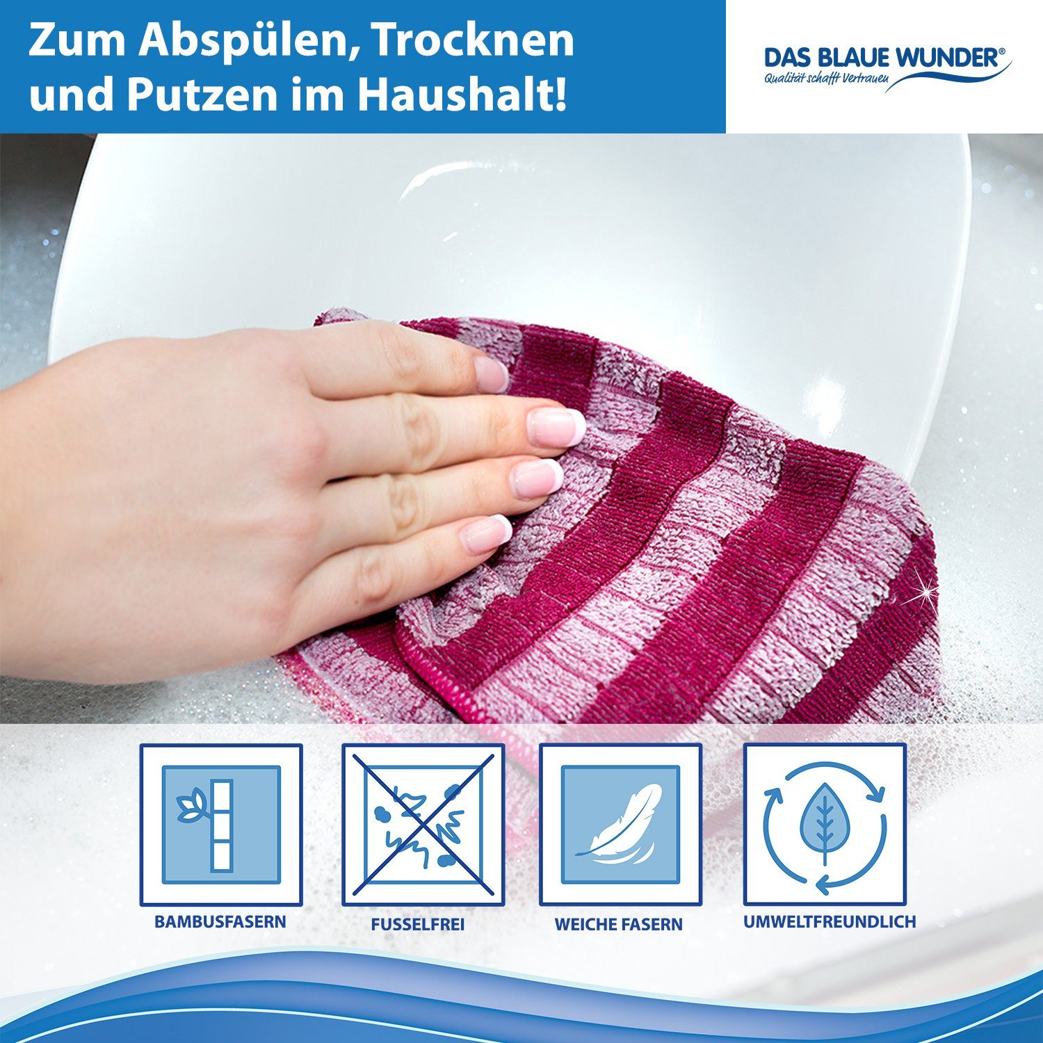 Das Blaue Wunder® Spültuch EXTRA aus Bambusfasern für Küche und Haushalt, (Grau-Braun), Spülen und Trocknen, Waschbar bis 95°C – Bild 4 von 5