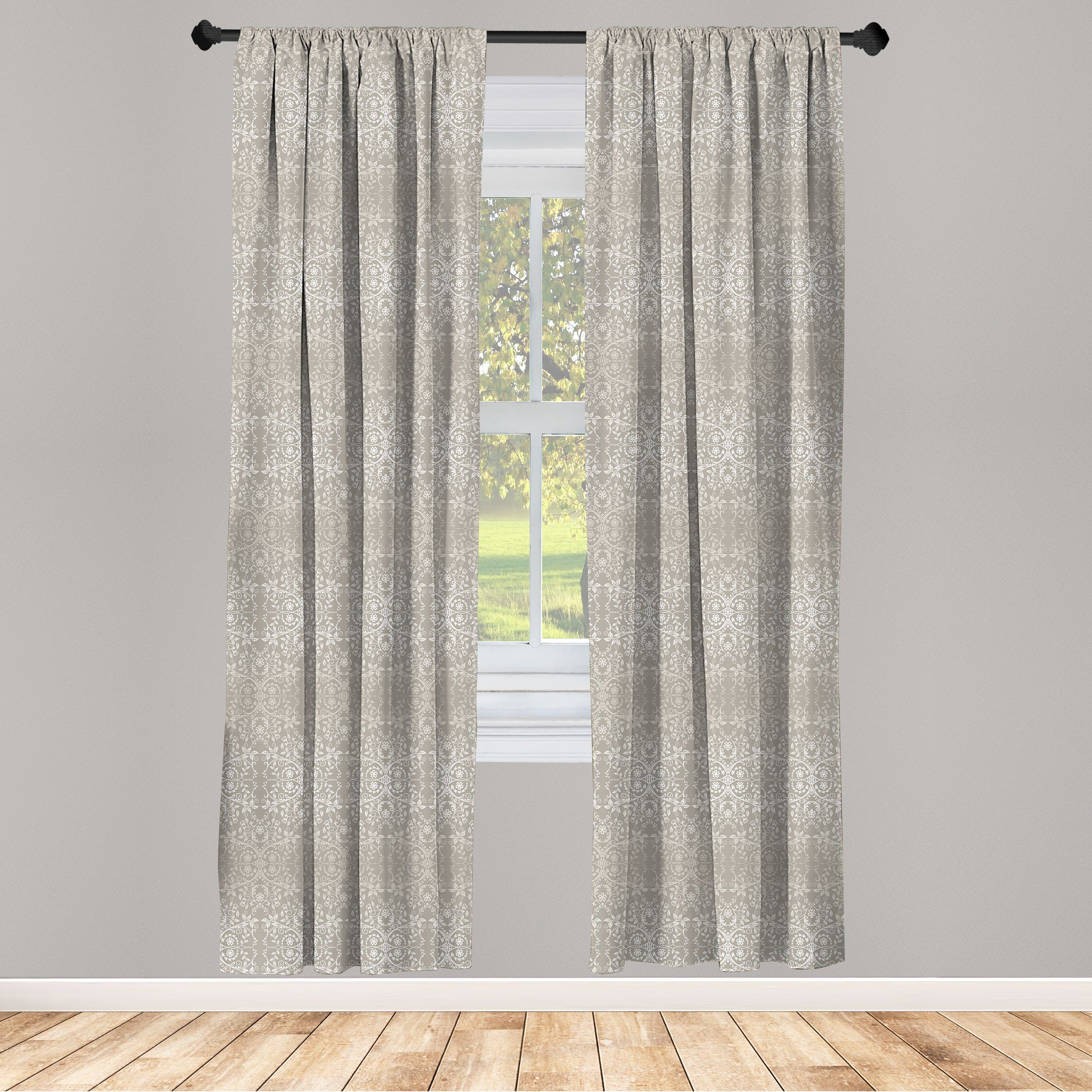 Gardine Vorhang für Wohnzimmer Schlafzimmer Dekor, Abakuhaus, Microfaser, Grau Paisley Victorian Pattern | Fertiggardinen
