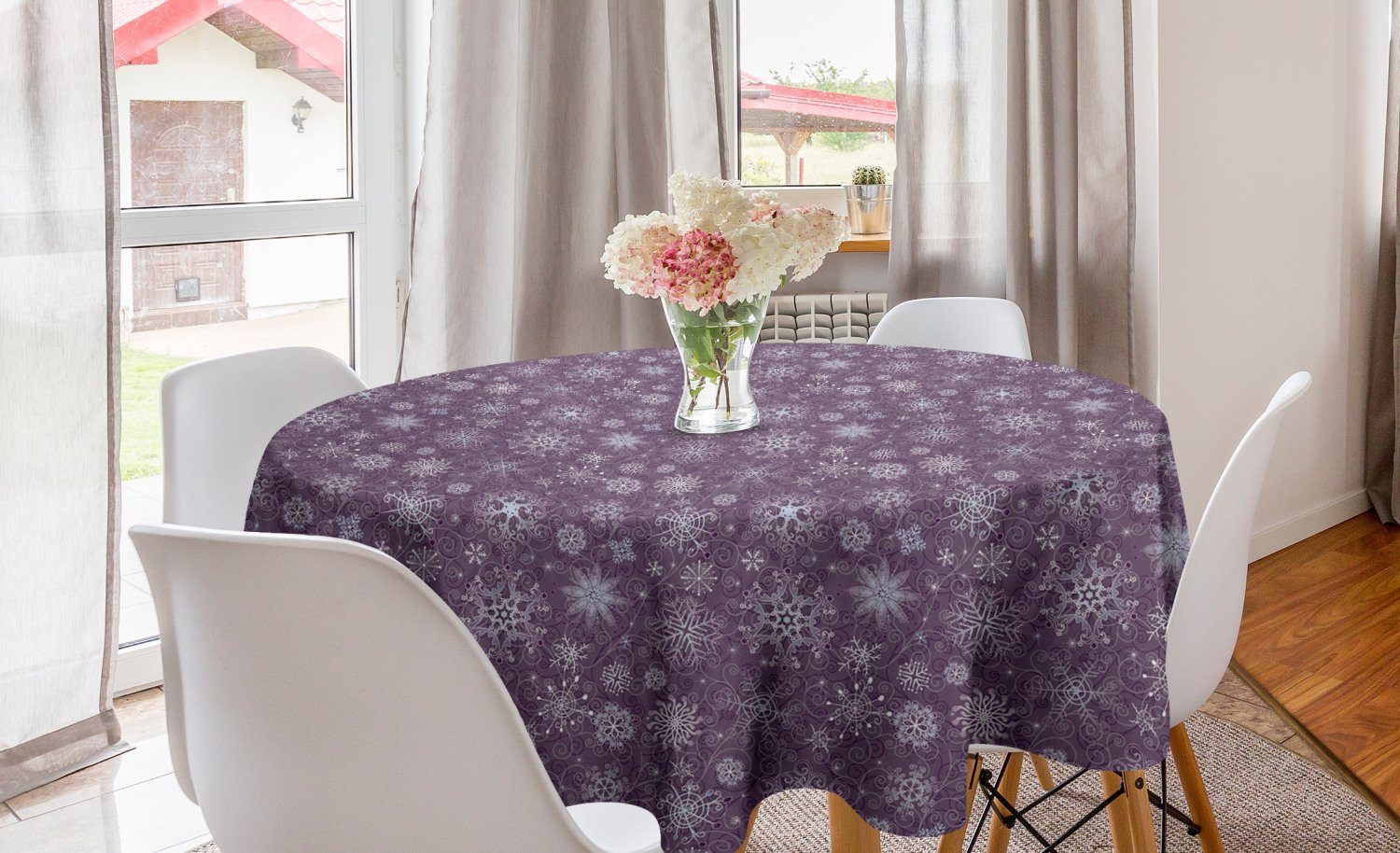 Schneeflocke Blumen Küche Tischdecke für Tischdecke Dekoration, Abdeckung Kreis Weihnachten Abakuhaus Esszimmer