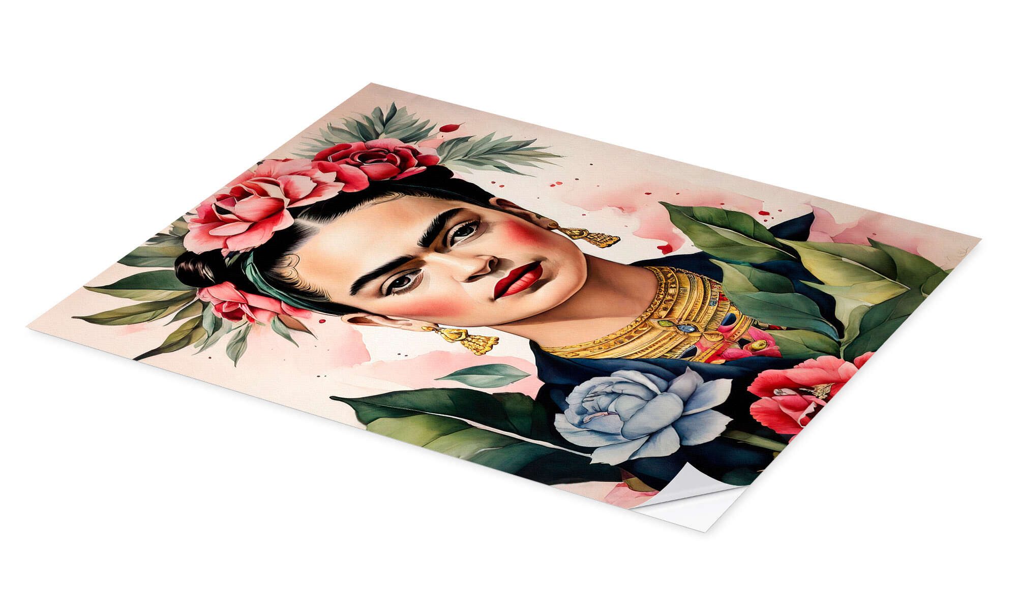 Posterlounge Wandbild Frida Kahlo mit Rosen, günstig online kaufen
