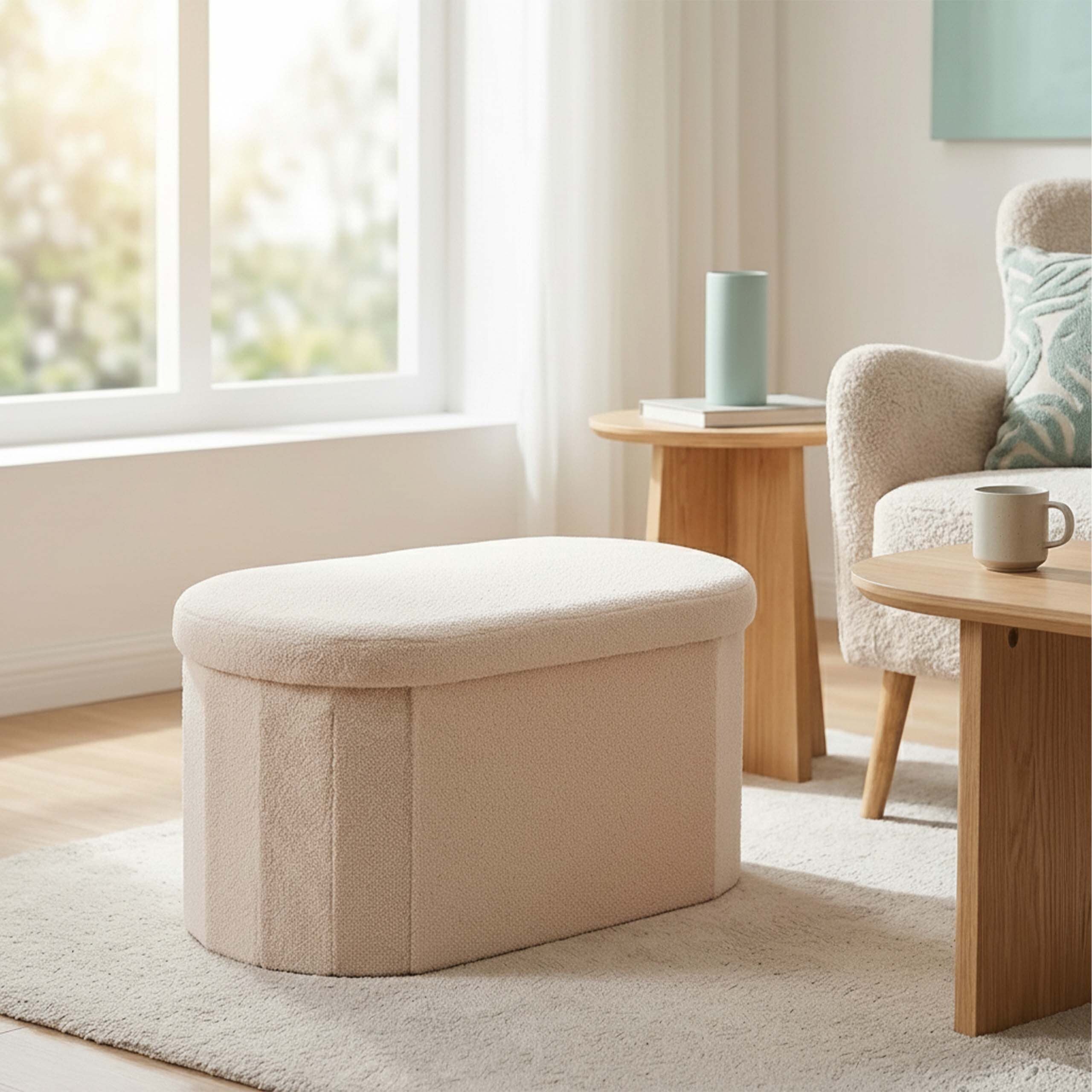relaxdays Sitztruhe Sitzbank aus Teddystoff (1-St), Beige – Bild 3 von 5