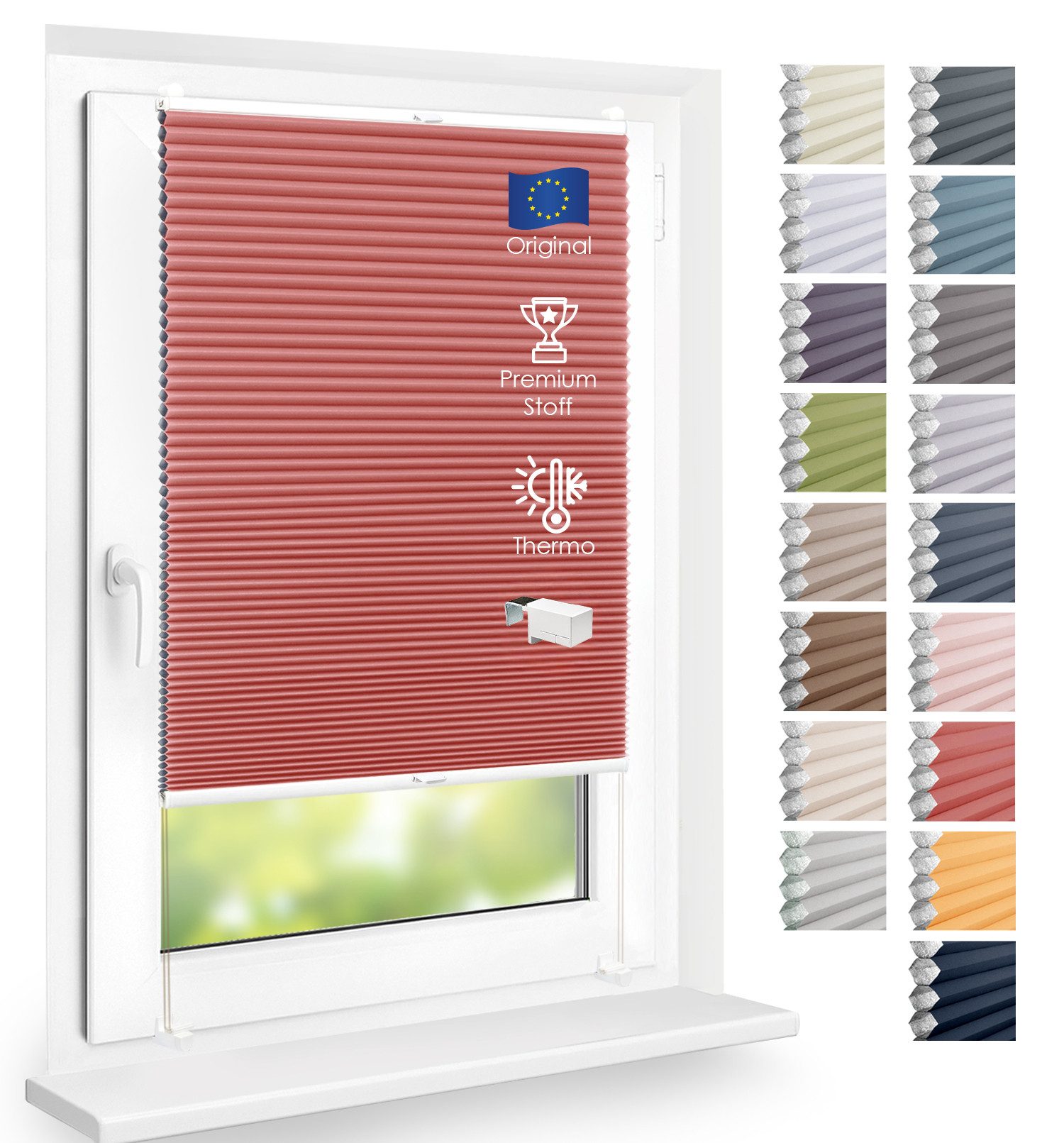 DomDeco Wabenplissee Thermo Plissee ohne Bohren - Hitzeschutz, Verdunkelung, verspannt, abdunkelnd, Klemmfix, stufenlos, kälteschutz, modernes Fensterplissee