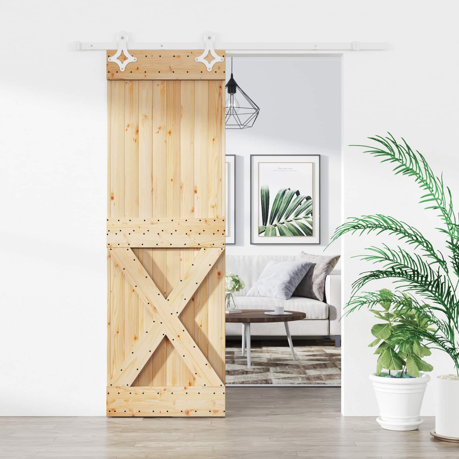 vidaXL Schiebetür Schiebetür 70 x 210 cm Massivkiefer (Unbehandelt) (1-St)