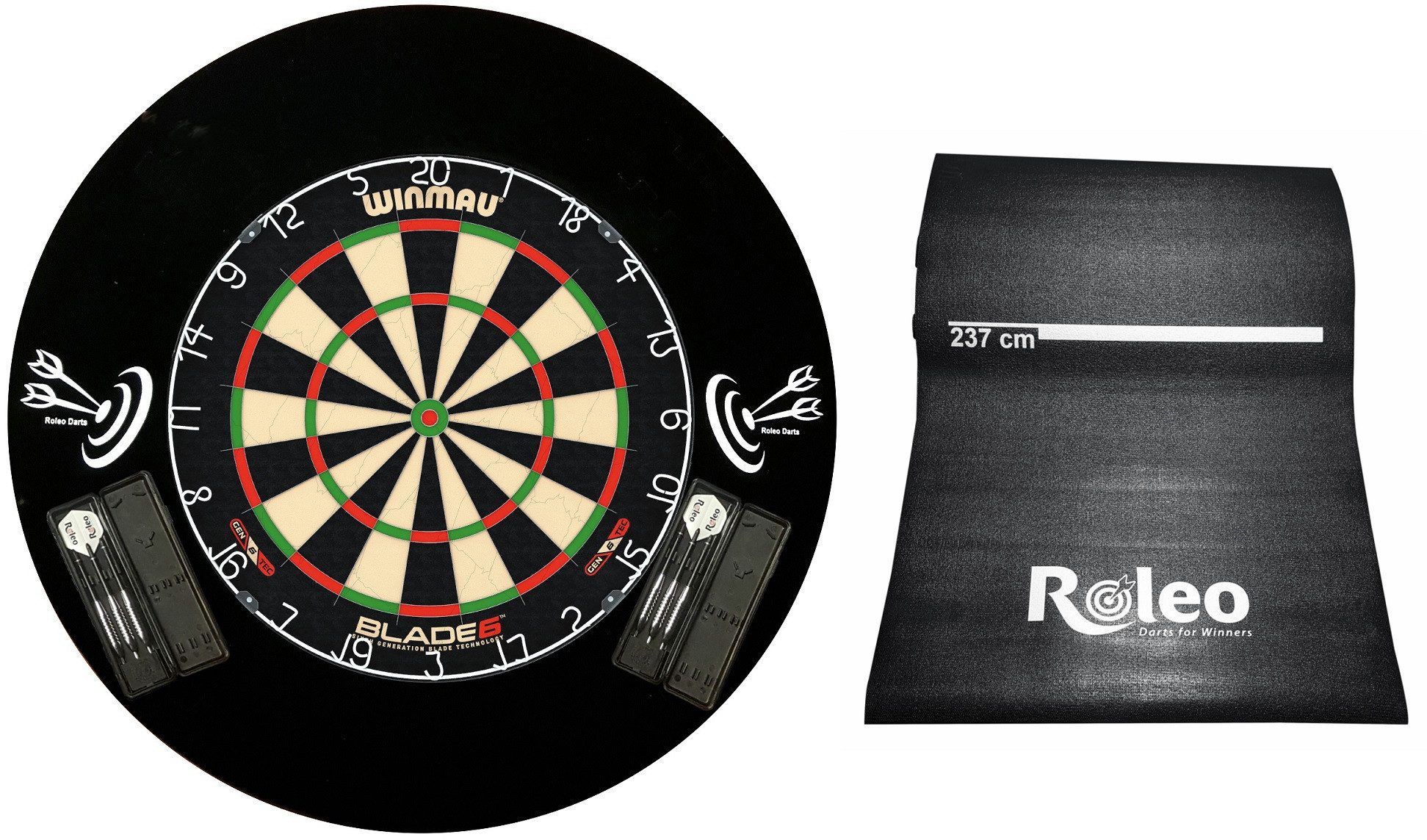 Winmau Dartscheibe Steeldart Profi Set Scheibe Blade 6 + 2 Set Pfeile + Catchring + Matte