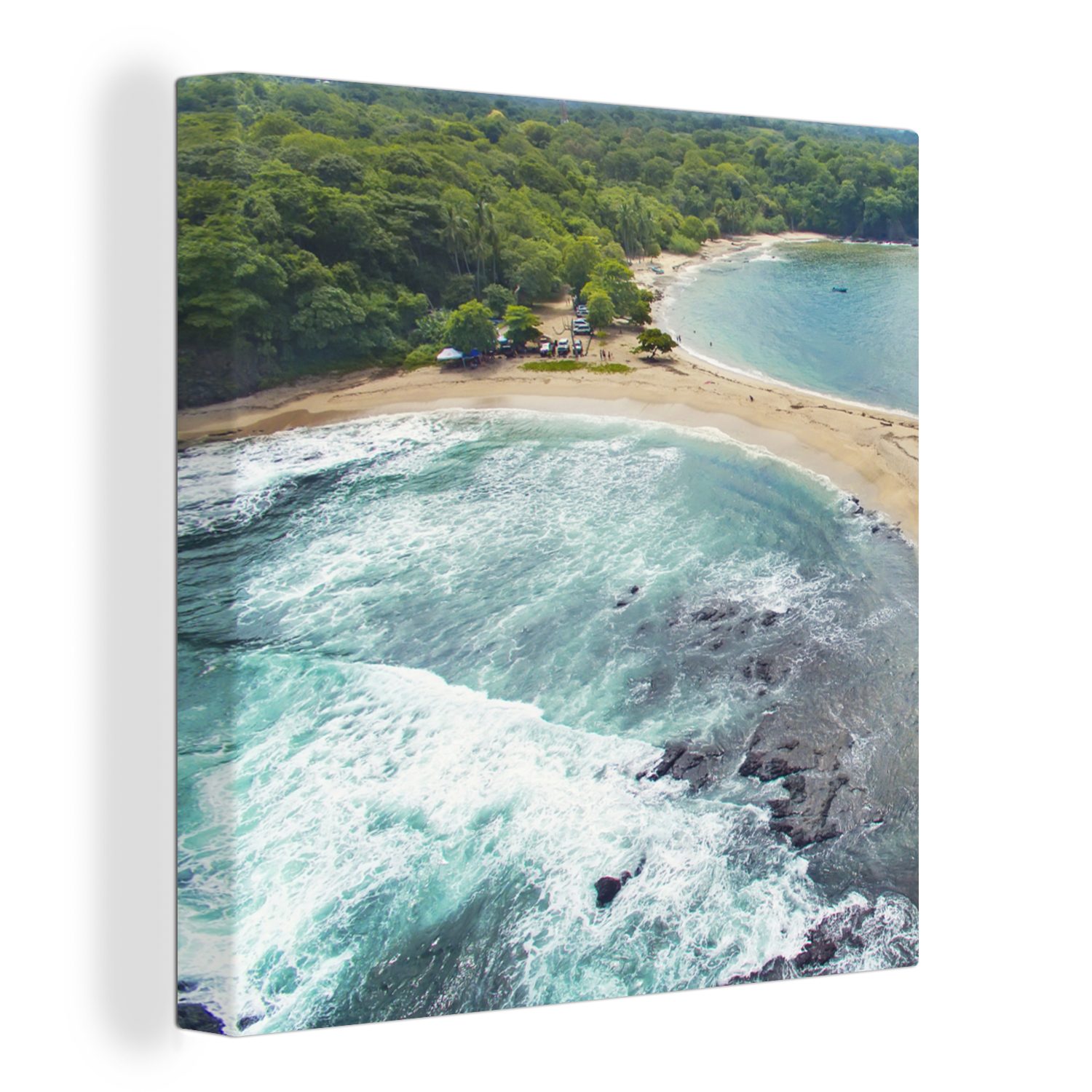 OneMillionCanvasses® Leinwandbild Strand in Costa Rica mit Wasser auf zwei Seiten, (1 St), Leinwand Bilder für Wohnzimmer Schlafzimmer