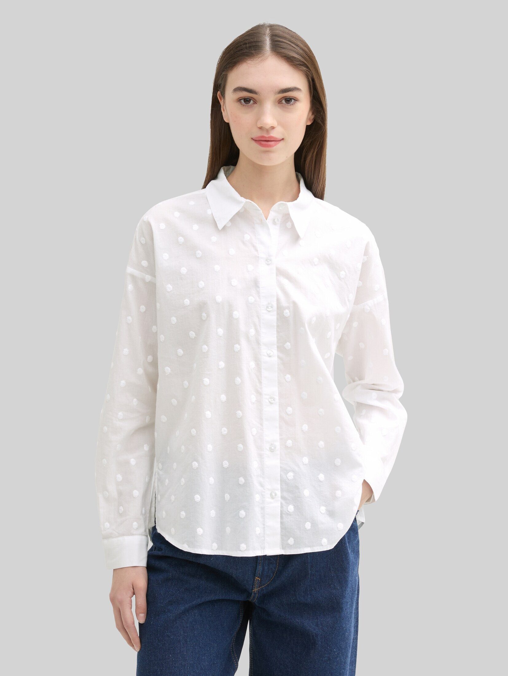 TOM TAILOR Denim Langarmbluse Blusen & Shirts Hemdbluse mit gepunkteter Struktur