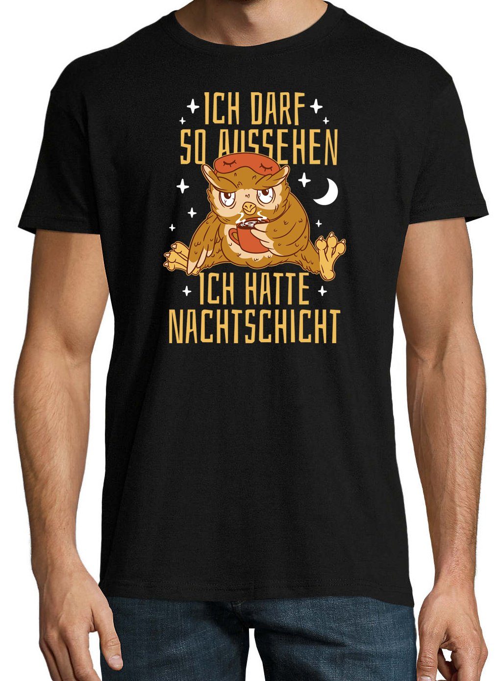 T-Shirt Darf lustigem T-Shirt Logo Aussehen Herren mit und Schwarz Designz Spruch So Youth Aufdruck NACHTSCHICHT Ich