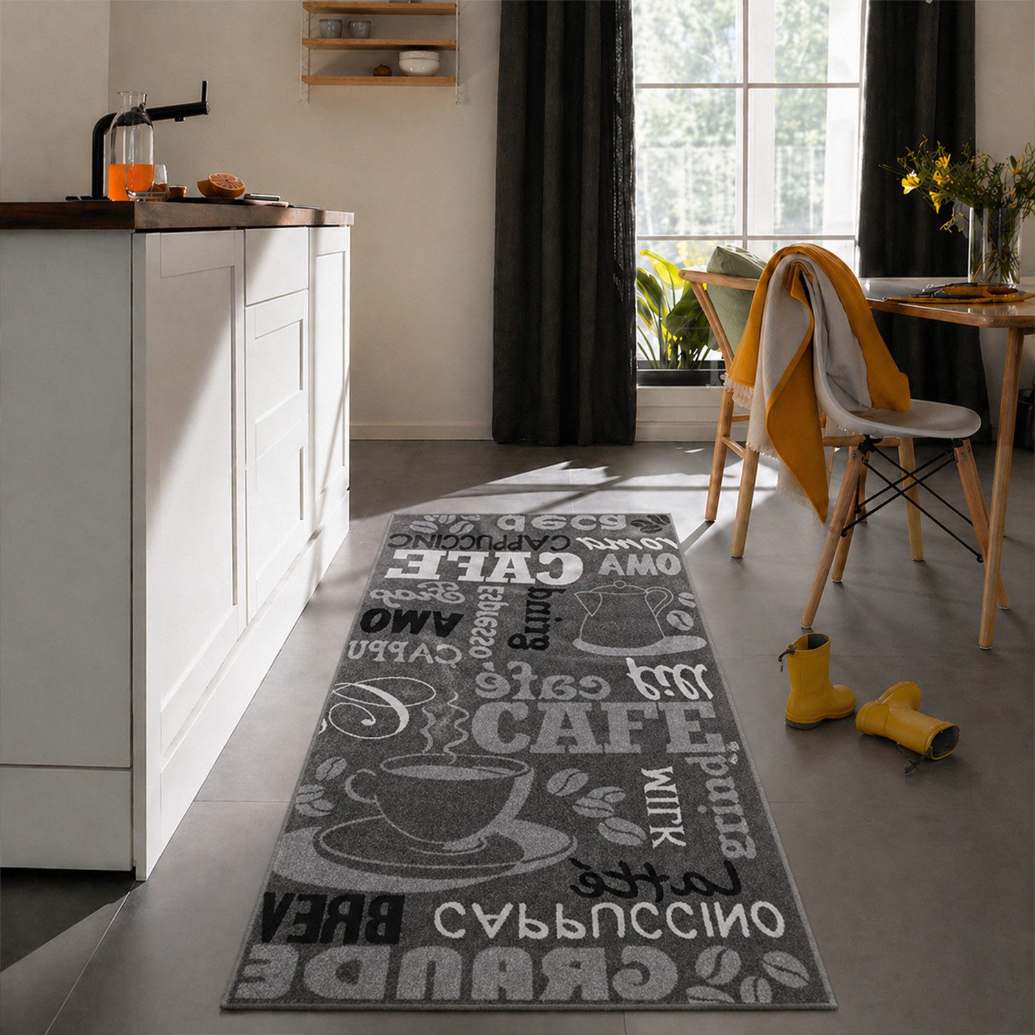 Vimoda Küchenläufer Trendiger Kaffee Teppich, Rechteckig, Höhe: 5 mm, Muster Kaffee, Kaffeetasse, Cappuccino, Küche, Esszimmer, Flur