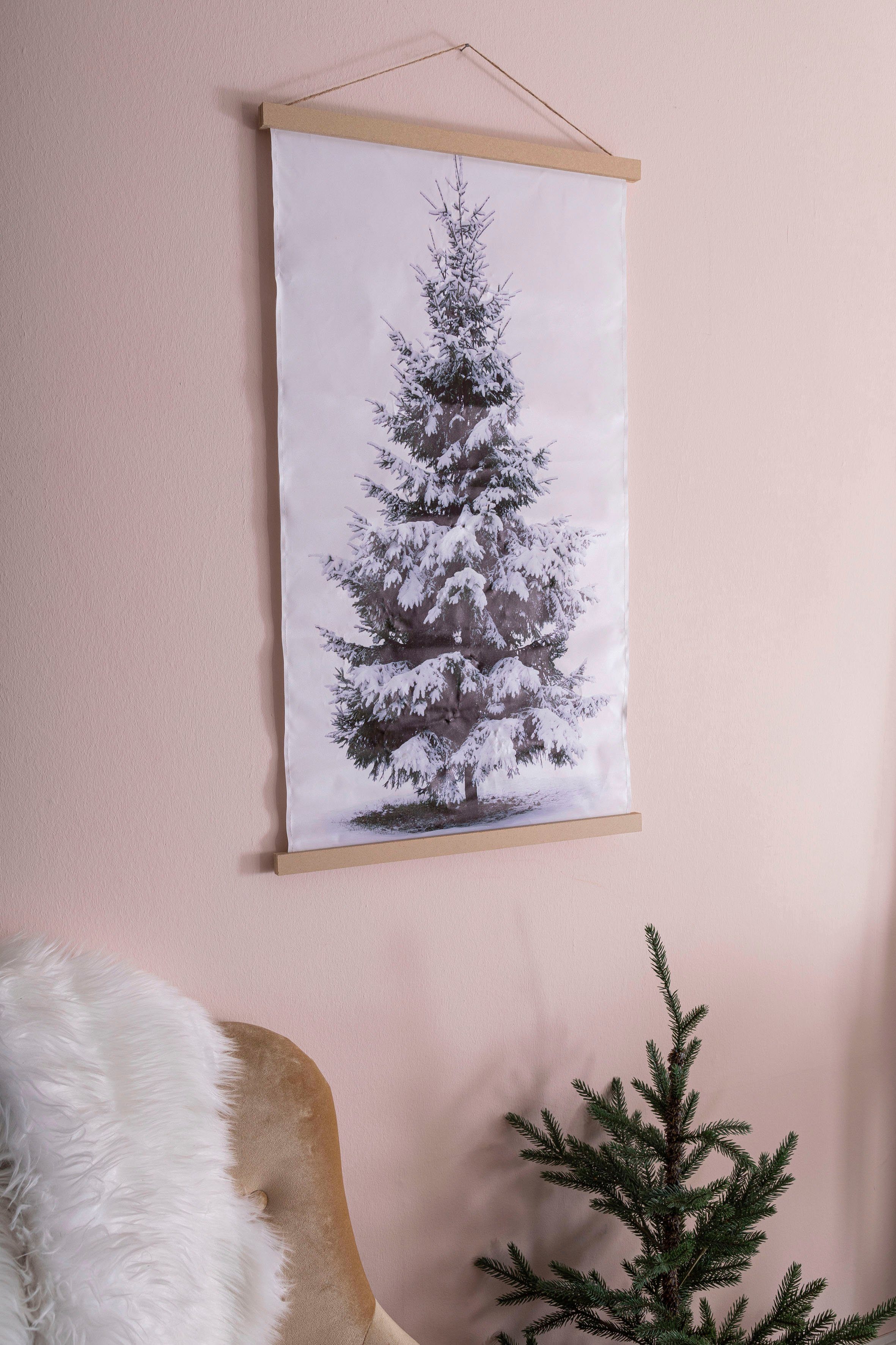 Myflair Möbel & Accessoires Wandbehang ca. St), zum Weihnachtsdeko, LED-Bild LED-Beleuchtung, Tannenbaum, Batteriebetrieb 92 Aufhängen, mit (1 LED-Leinwand Höhe cm