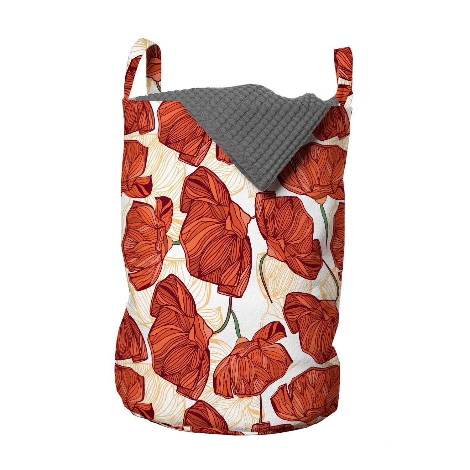 Abakuhaus Wäschesäckchen Wäschekorb mit Griffen Kordelzugverschluss für Waschsalons, Blumen Gestreifte Mohn-Blumen-Entwurf