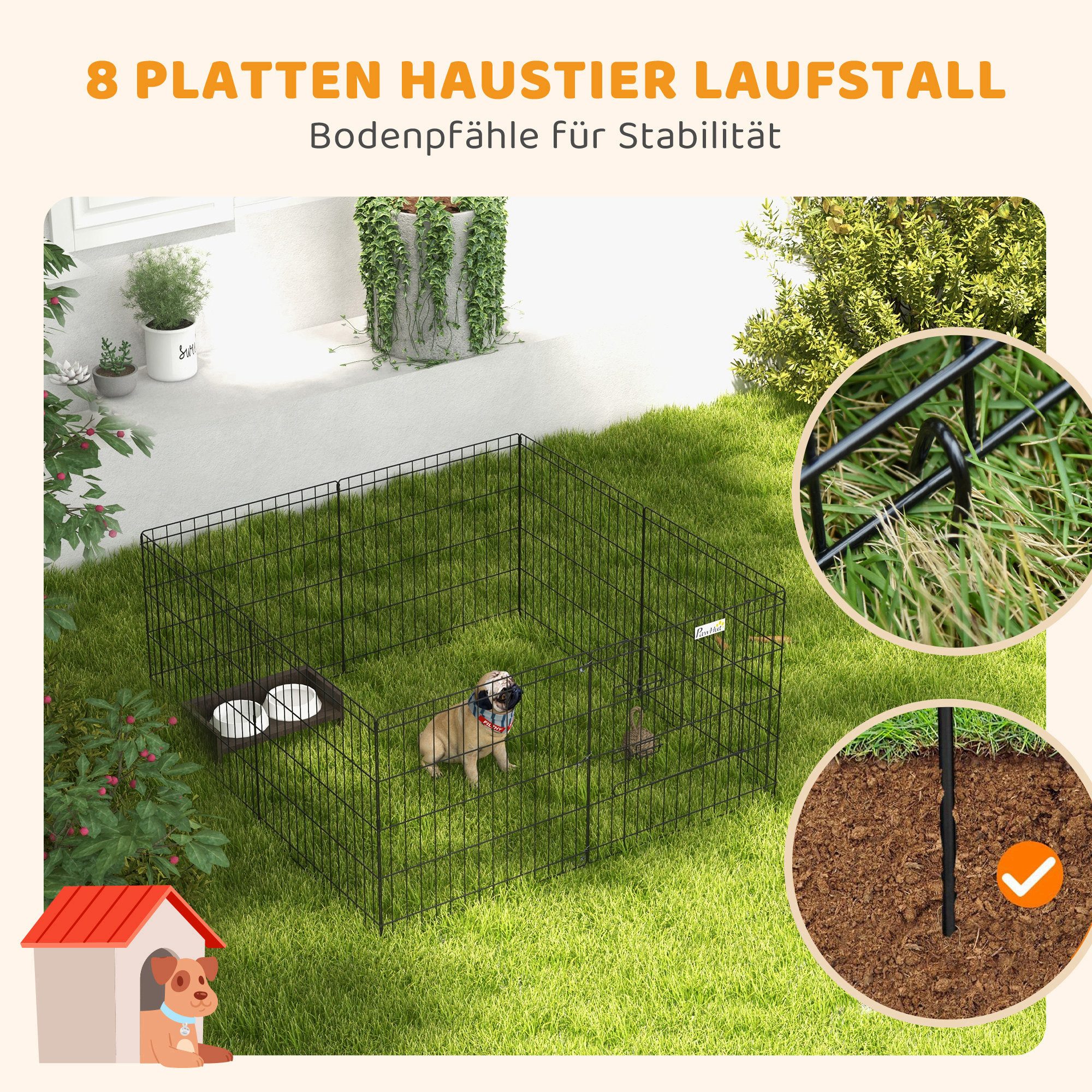 AIMAX Hundezwinger Hundegehege faltbar 61 cm Welpenauslauf mit Tür Indoor Outdoor