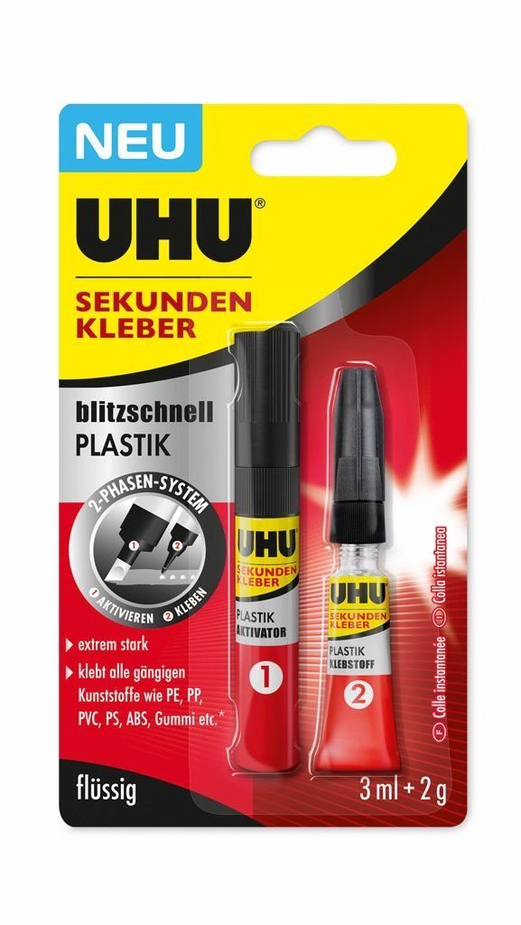 UHU Bastelkleber UHU Sekundenkleber Plastik Tube 2 g + Aktivator 3