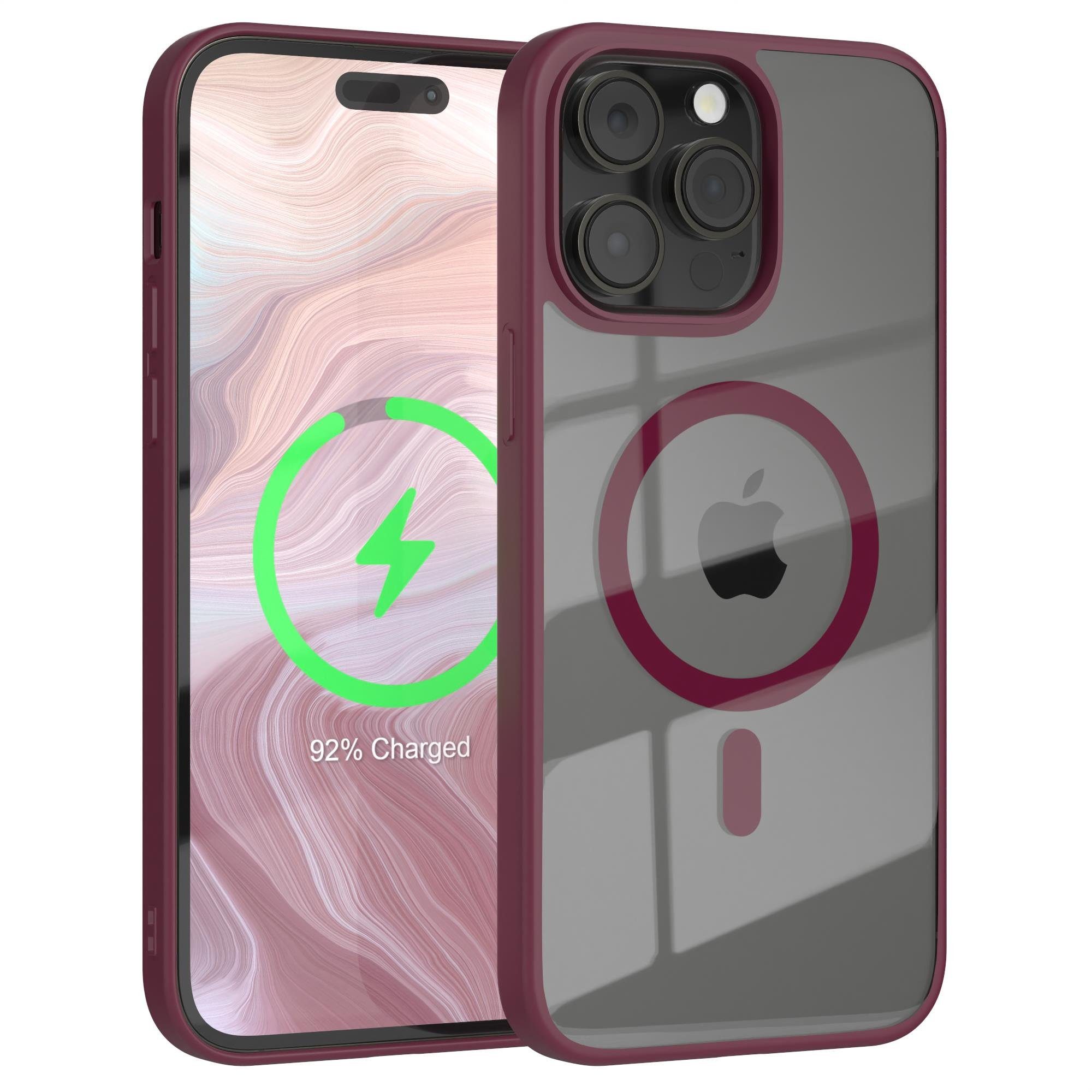 EAZY CASE Handyhülle Transparente Hülle mit MagSafe iPhone 14 Pro Max 6,7 Zoll, Back Cover Slimcover mit Displayschutz, Magsafefunktion, Bumper, Beere