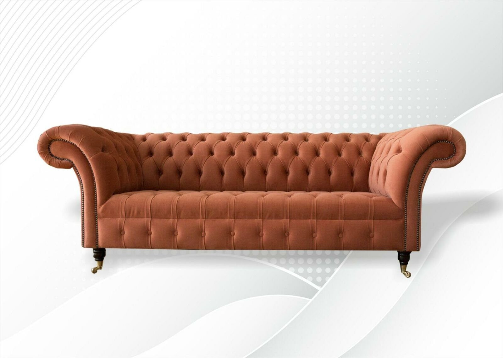 JVmoebel Chesterfield-Sofa, Chesterfield Braun Dreisitzer Stoff Wohnzimmer Design Polster Sofa Neu Textil