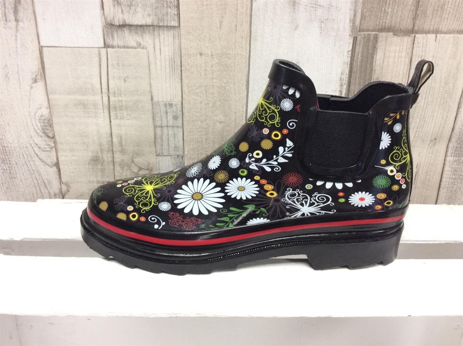 Beck Beck Damen Regenstiefelette schwarz mit bunten Blumen 39 Резиновые сапоги