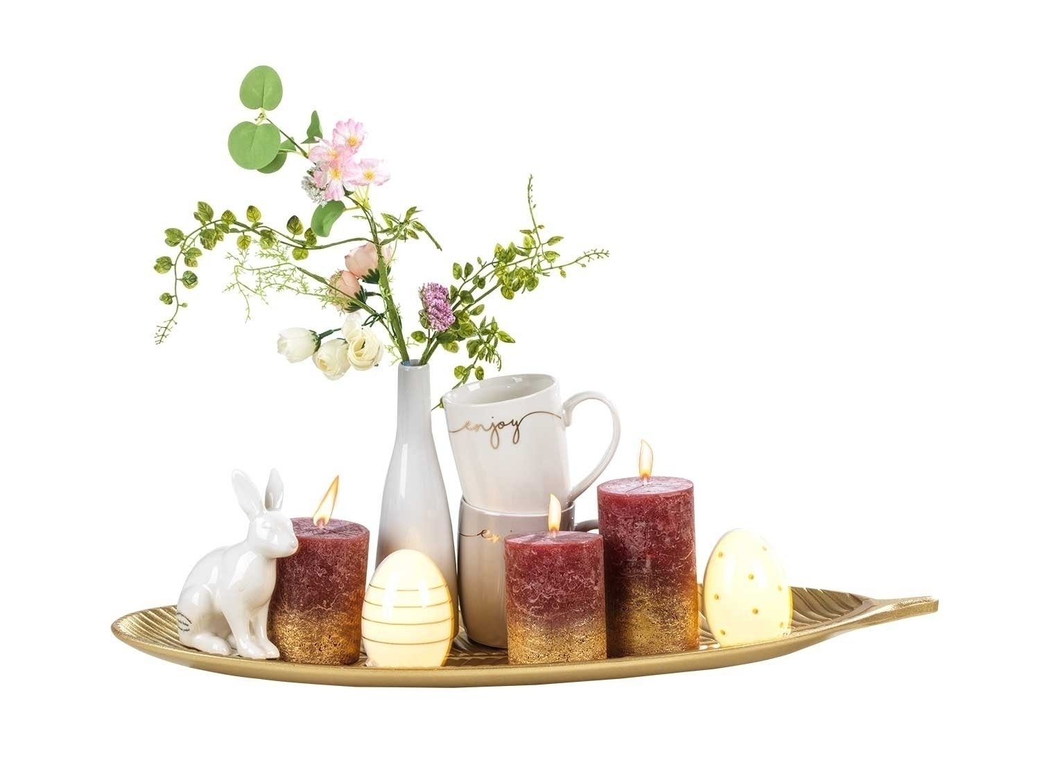 Tablett NEILA, L 59 cm, Goldgelb, Kunststoff, blattförmig, Kunststoff