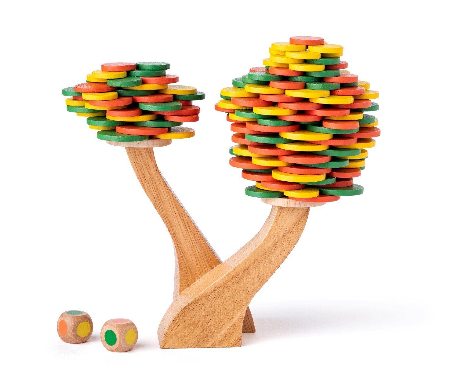 Woodyland Lernspielzeug Holz-Stappel- und Balancierspiel Baum. Mit 2 Farbwürfel. 183 Teilig (183-St), Balancierspiel Baum
