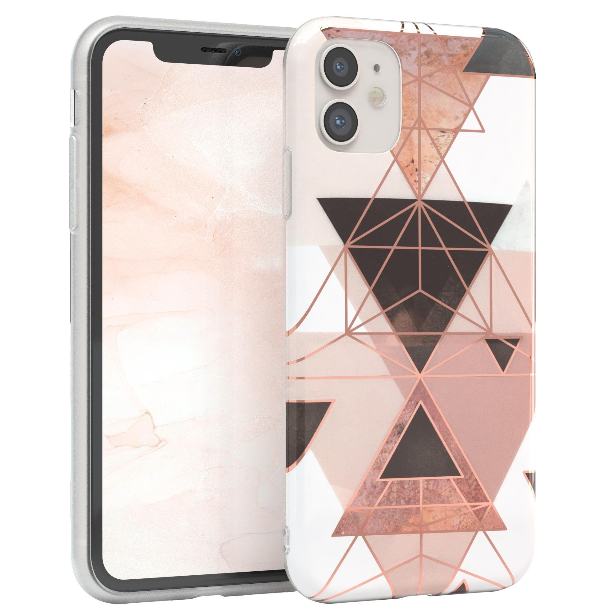 EAZY CASE Handyhülle IMD Motiv Cover für Apple iPhone 11 6,1 Zoll, Hülle mit Kameraschutz Slimcover Display Bumper Geometrie Rosa Braun